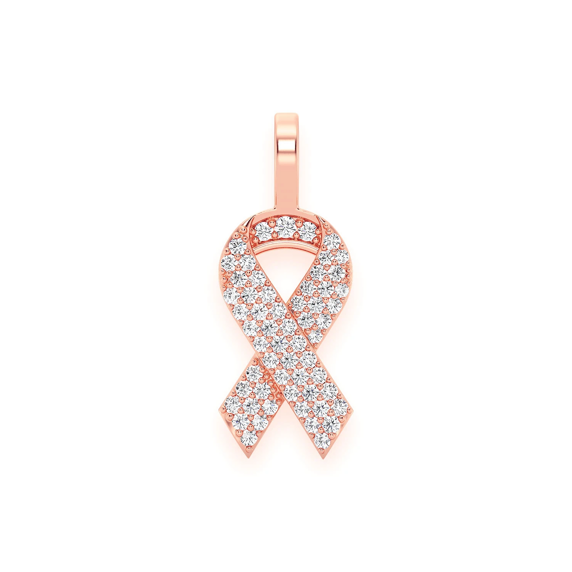 Awareness Ribbon Diamond Pendant in 14K rose gold, front view