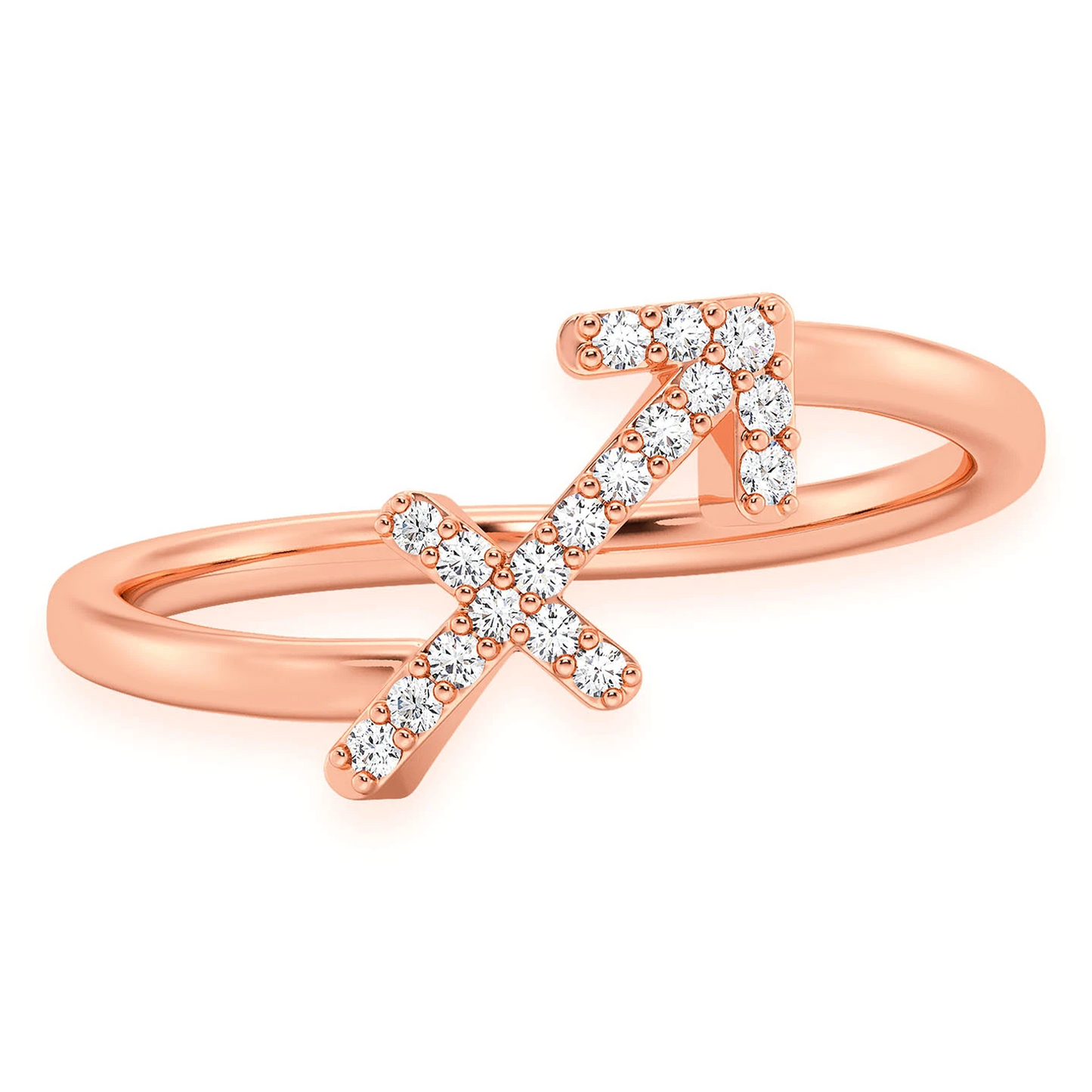 Zodiac Diamond Ring in 14K rose gold, Sigittarius design, front view