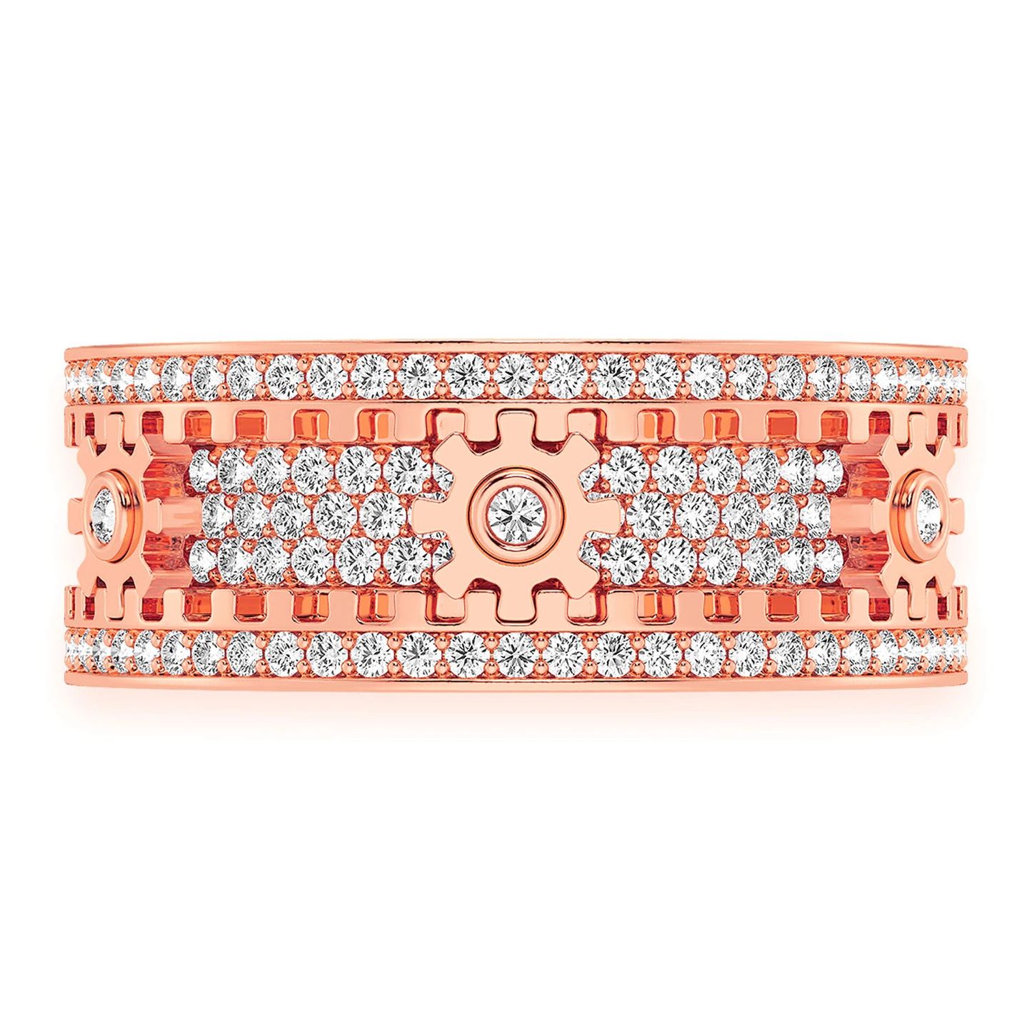 Fidget Gear Diamond Ring in 14K rose gold, front view