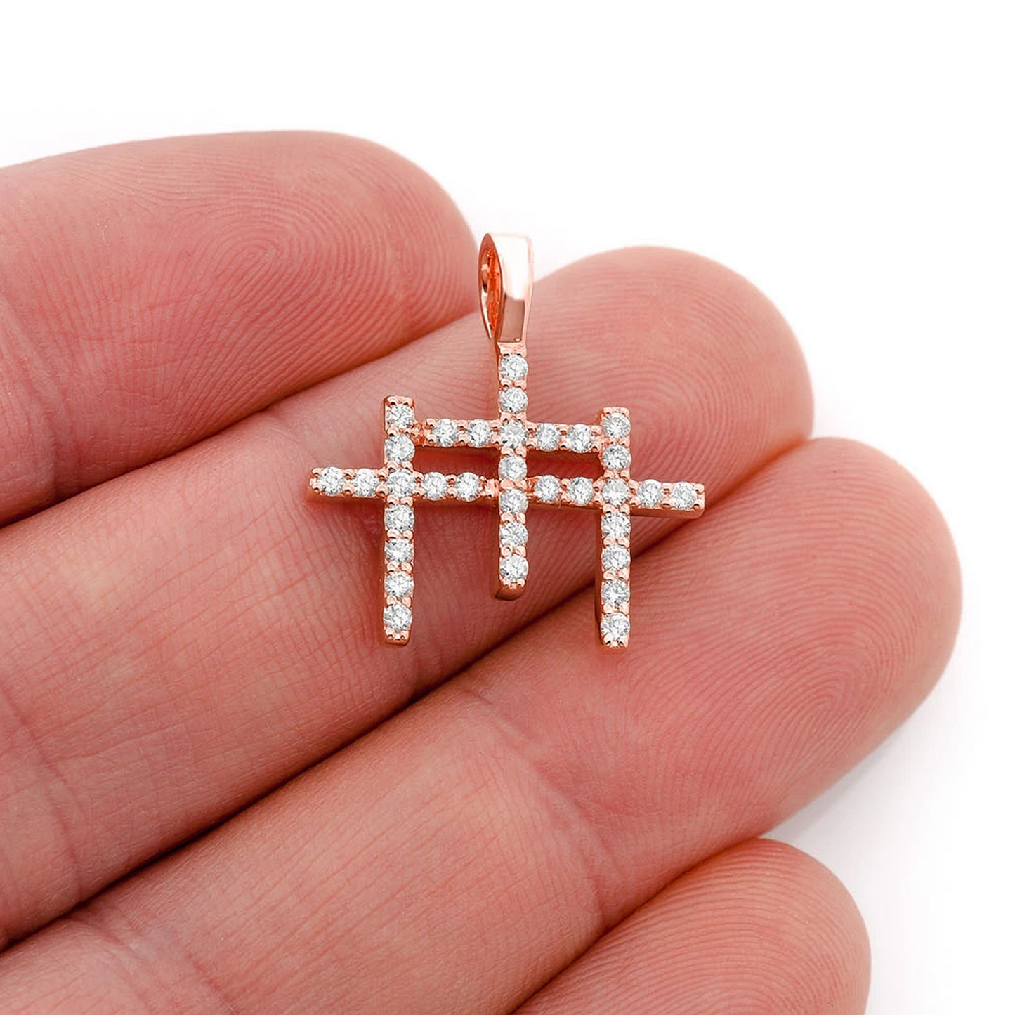 Triple Cross Diamond Pendant in 14K rose gold, angled view