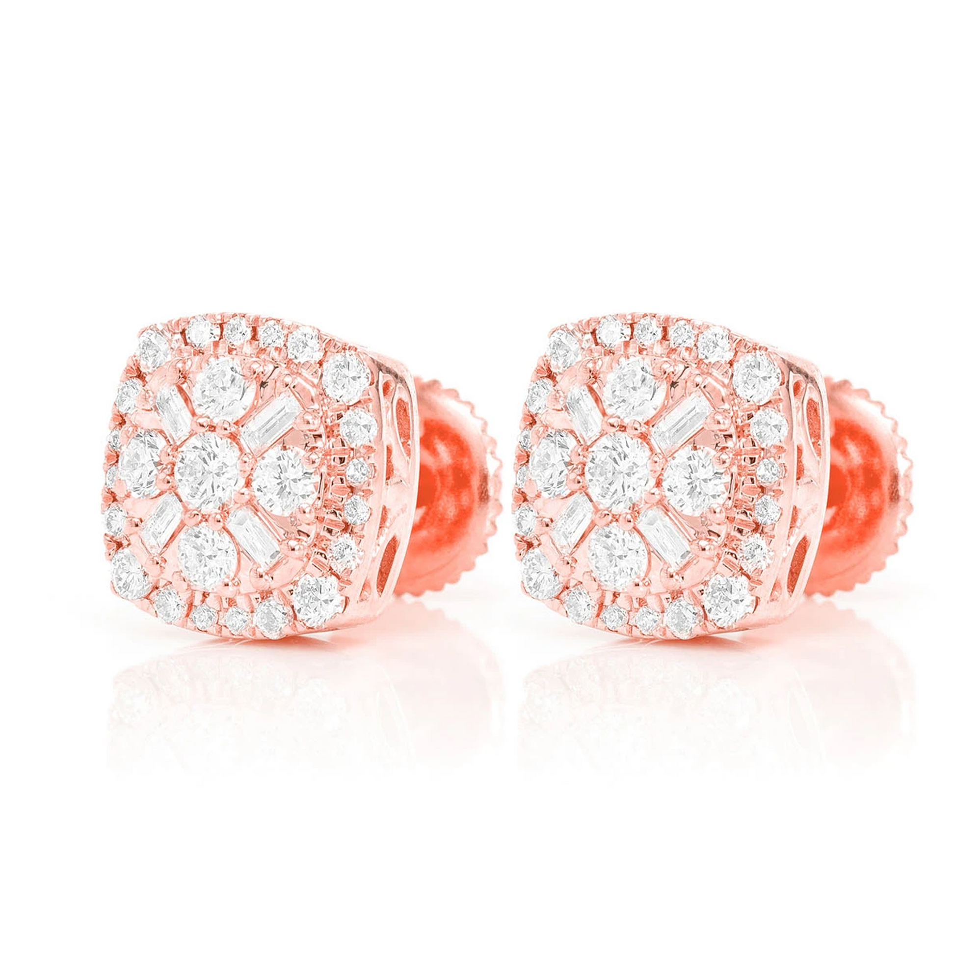 Baguette Flower Diamond Studs in 14K rose gold, detail view