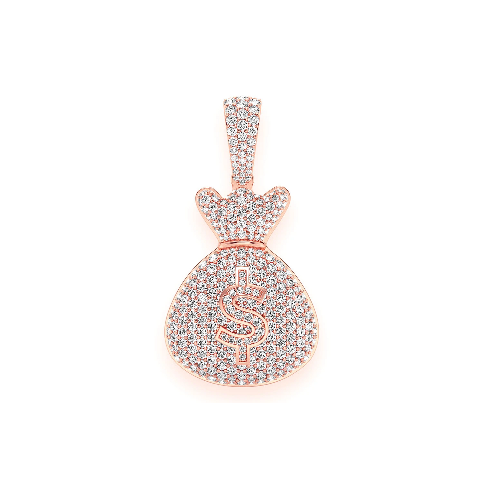 Pavé Money Bag Pendant in 14K rose gold, Statement | 3.33ctw, front view