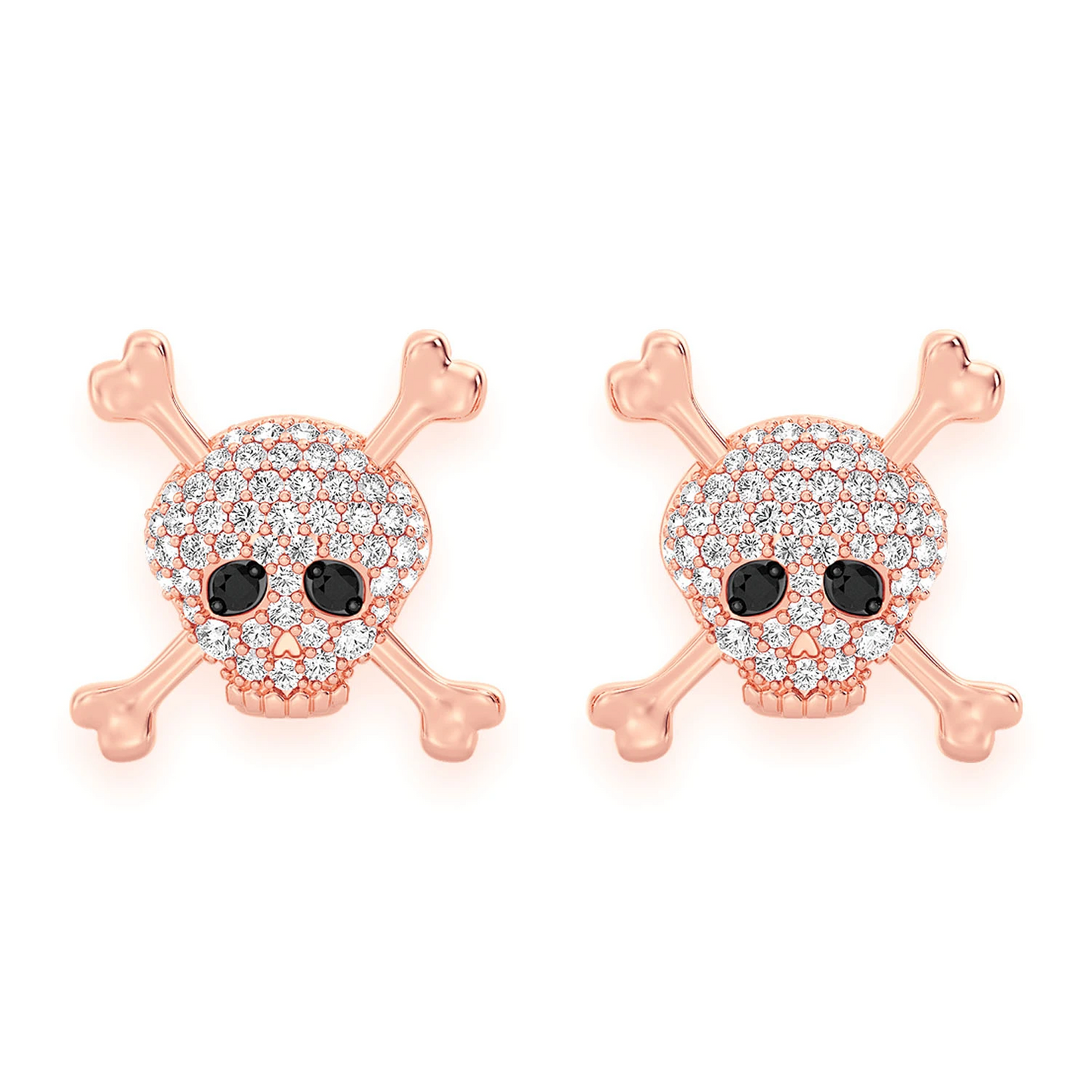 Skull & Crossbones Diamond Studs in 14K rose gold, front view