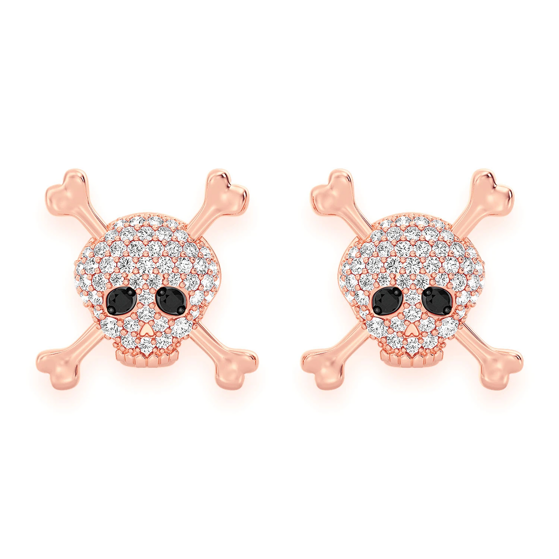 Skull & Crossbones Diamond Studs in 14K rose gold, front view