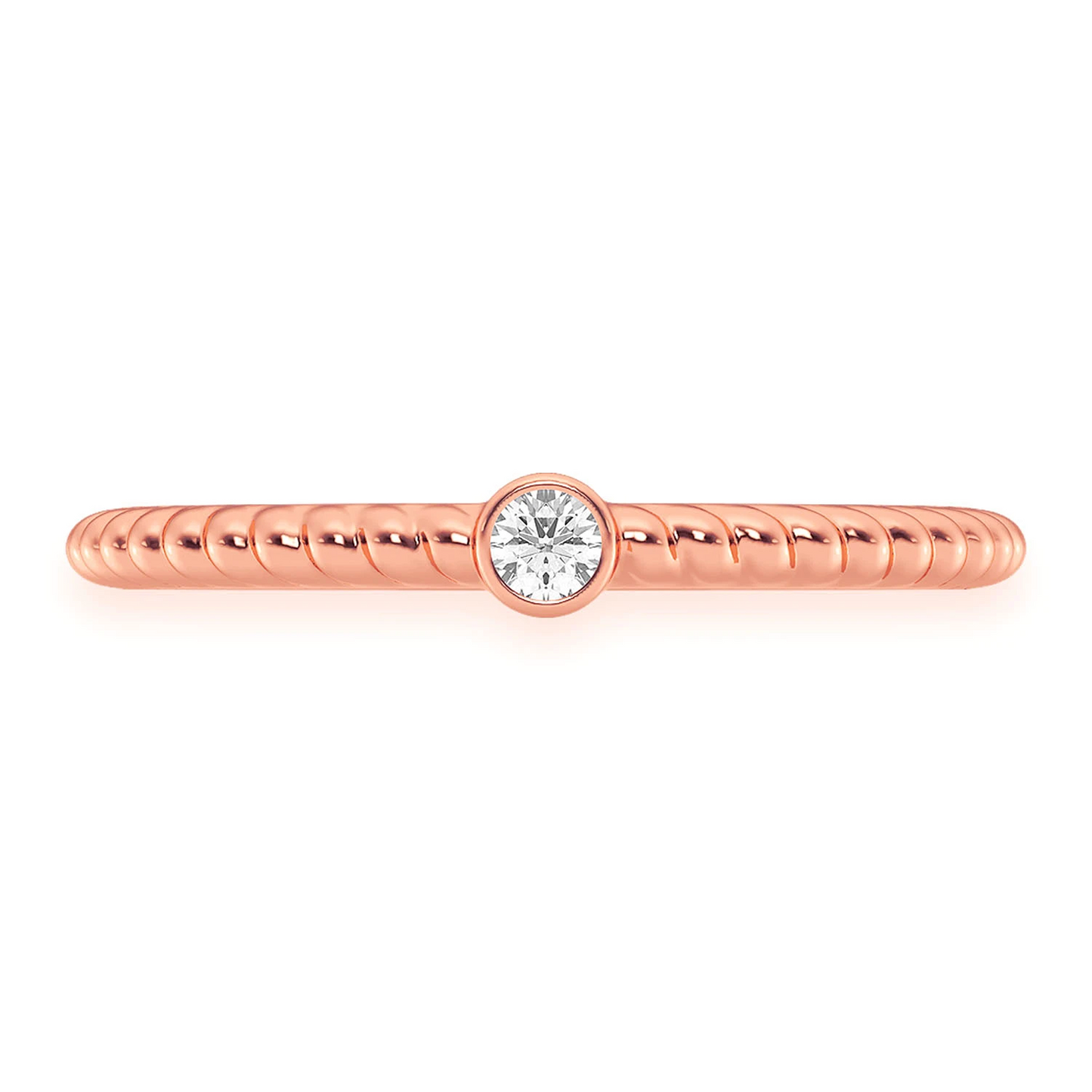 Princess Rope Bezel Diamond Ring in 14K rose gold, front view