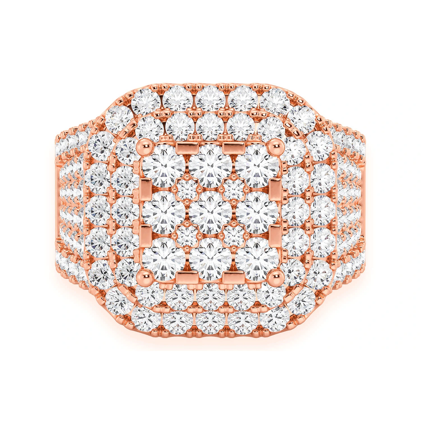 Cushion Shape Diamond Signet Ring in 14K rose gold, front view
