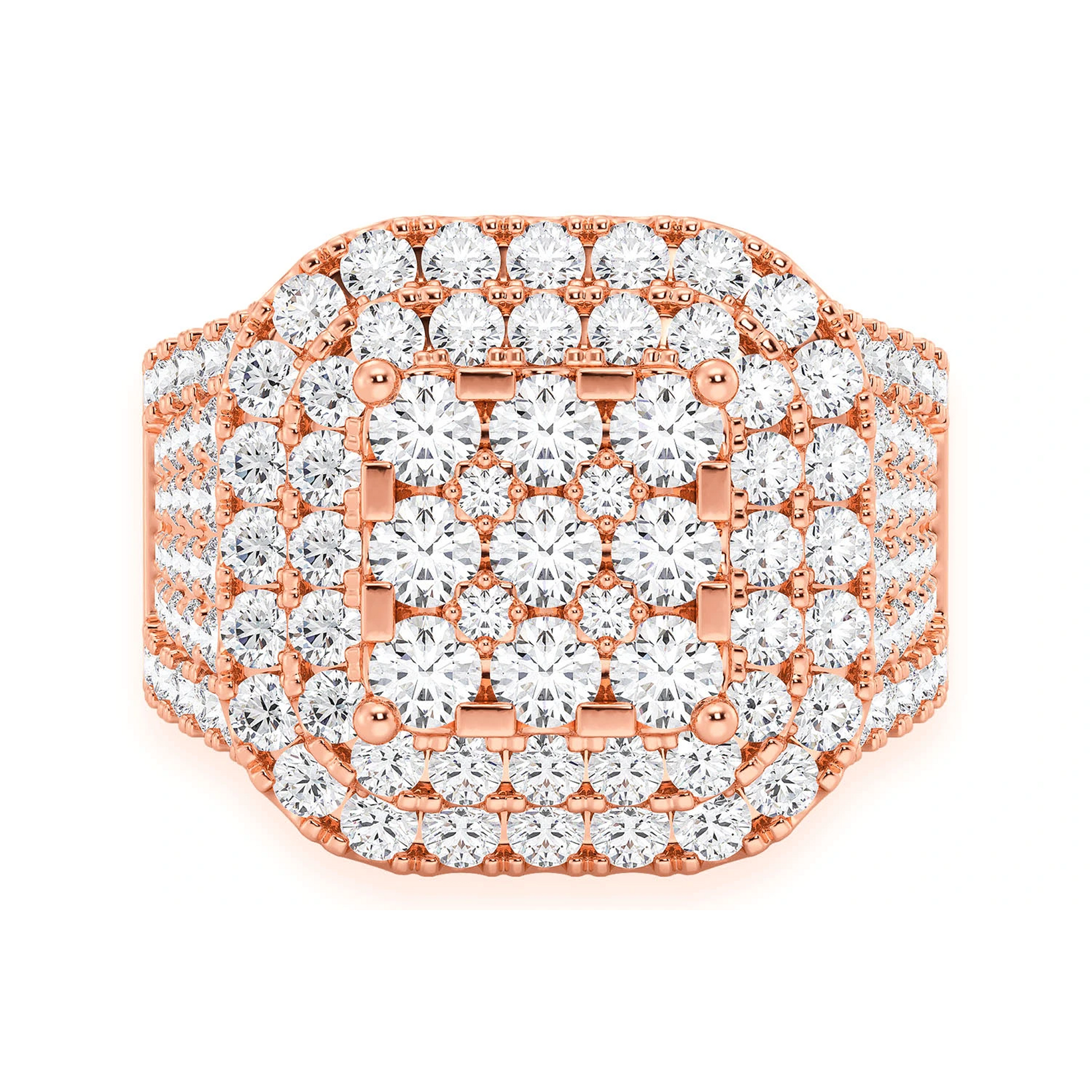 Cushion Shape Diamond Signet Ring in 14K rose gold, front view