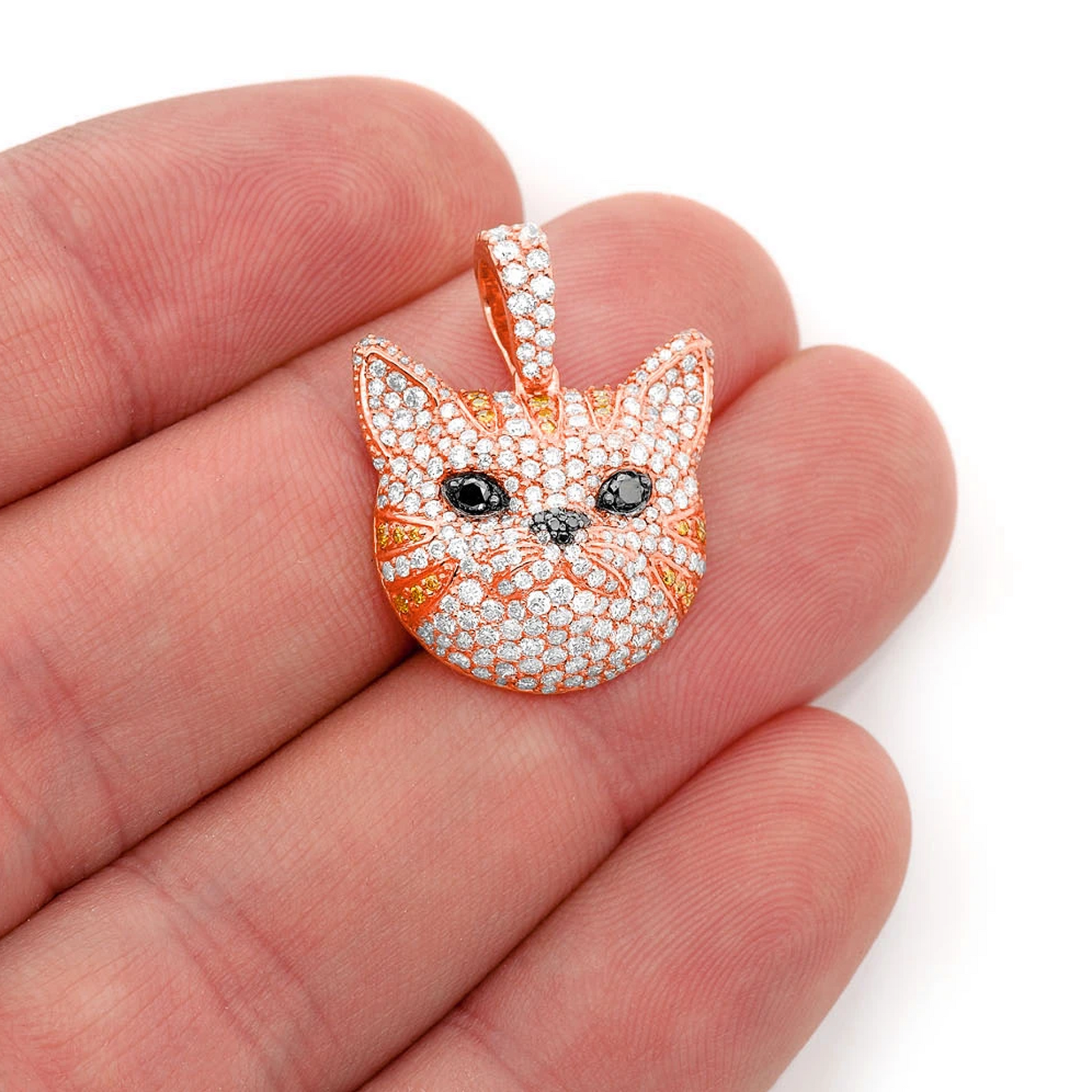 Cat Face Diamond Pendant in 14K rose gold, angled view