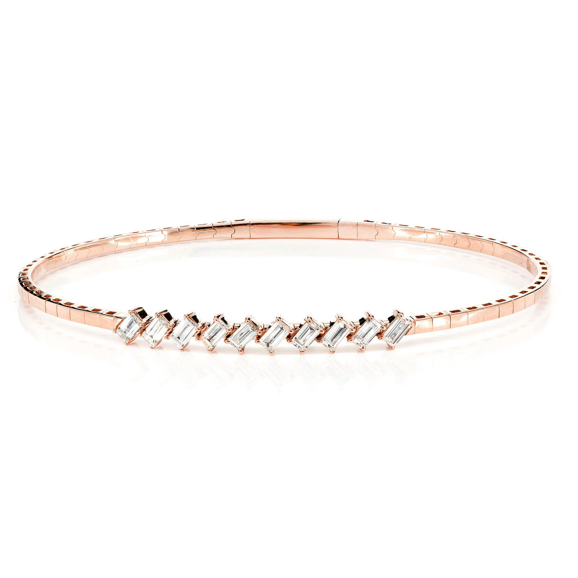 Angled Baguette Diamond Bangle in 14K rose gold, 1.00ctw, front view