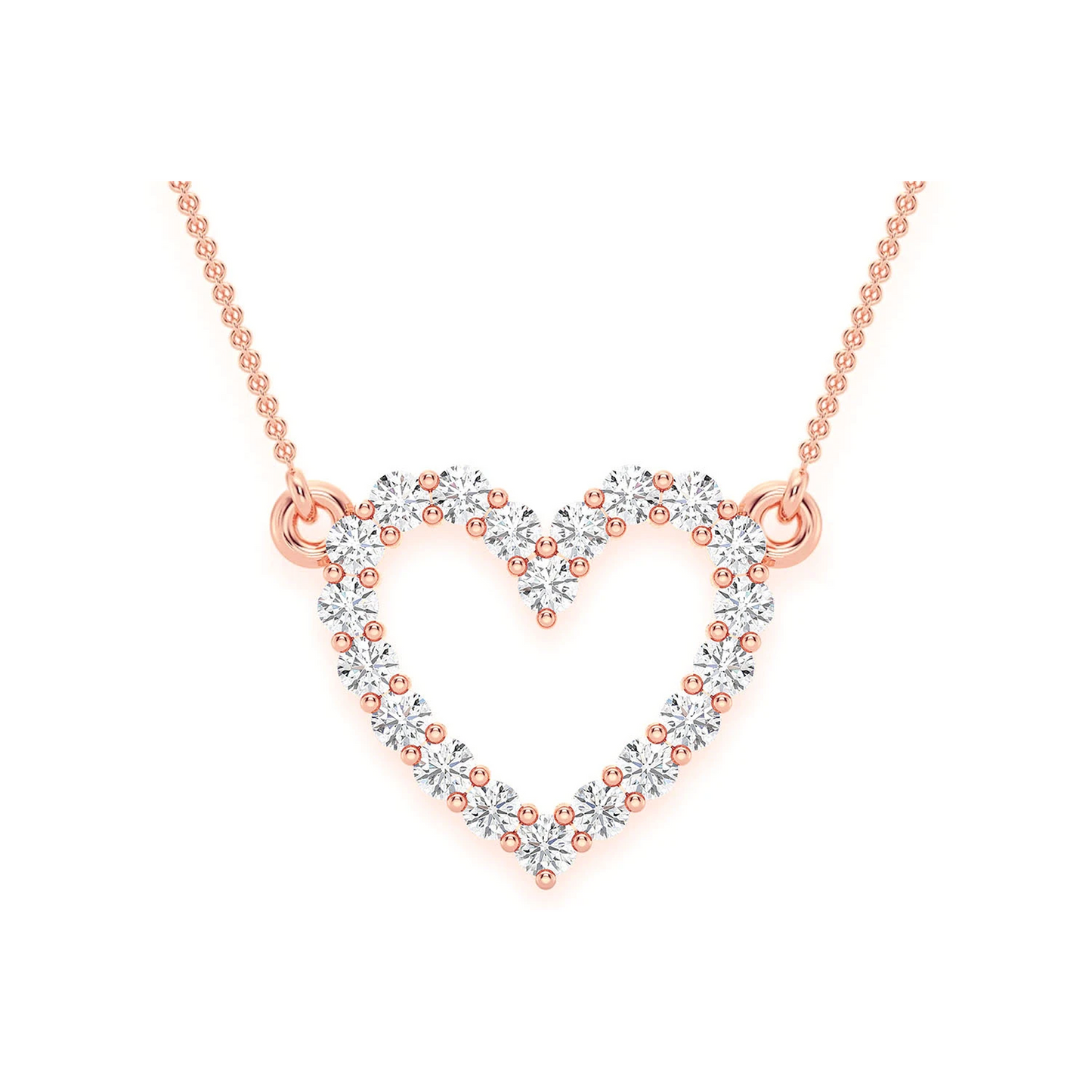 Open Heart Diamond Pendant Necklace in 14K rose gold, front view