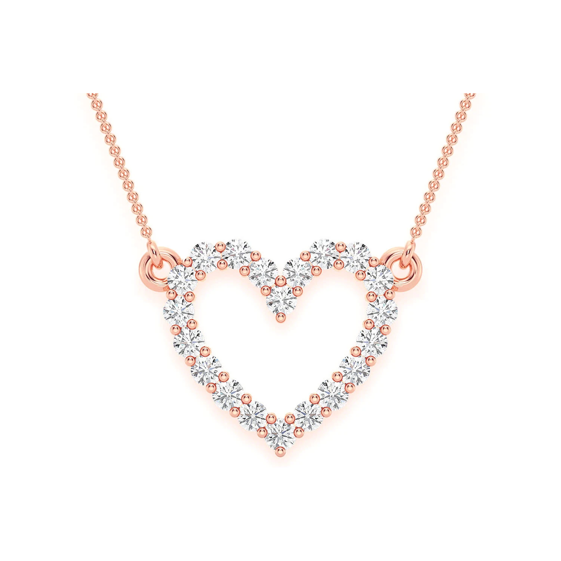 Open Heart Diamond Pendant Necklace in 14K rose gold, front view