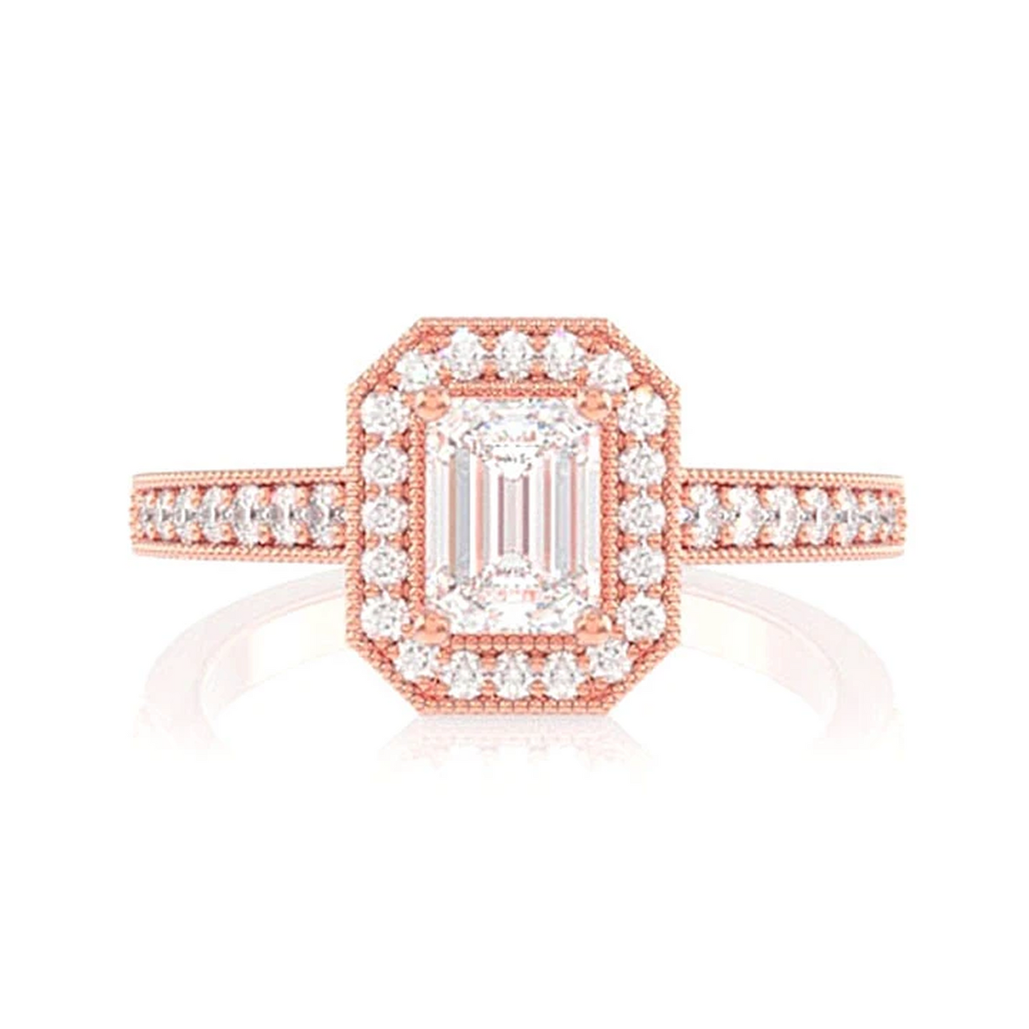 Radiant Halo Engagement Ring in 14K rose gold, front view
