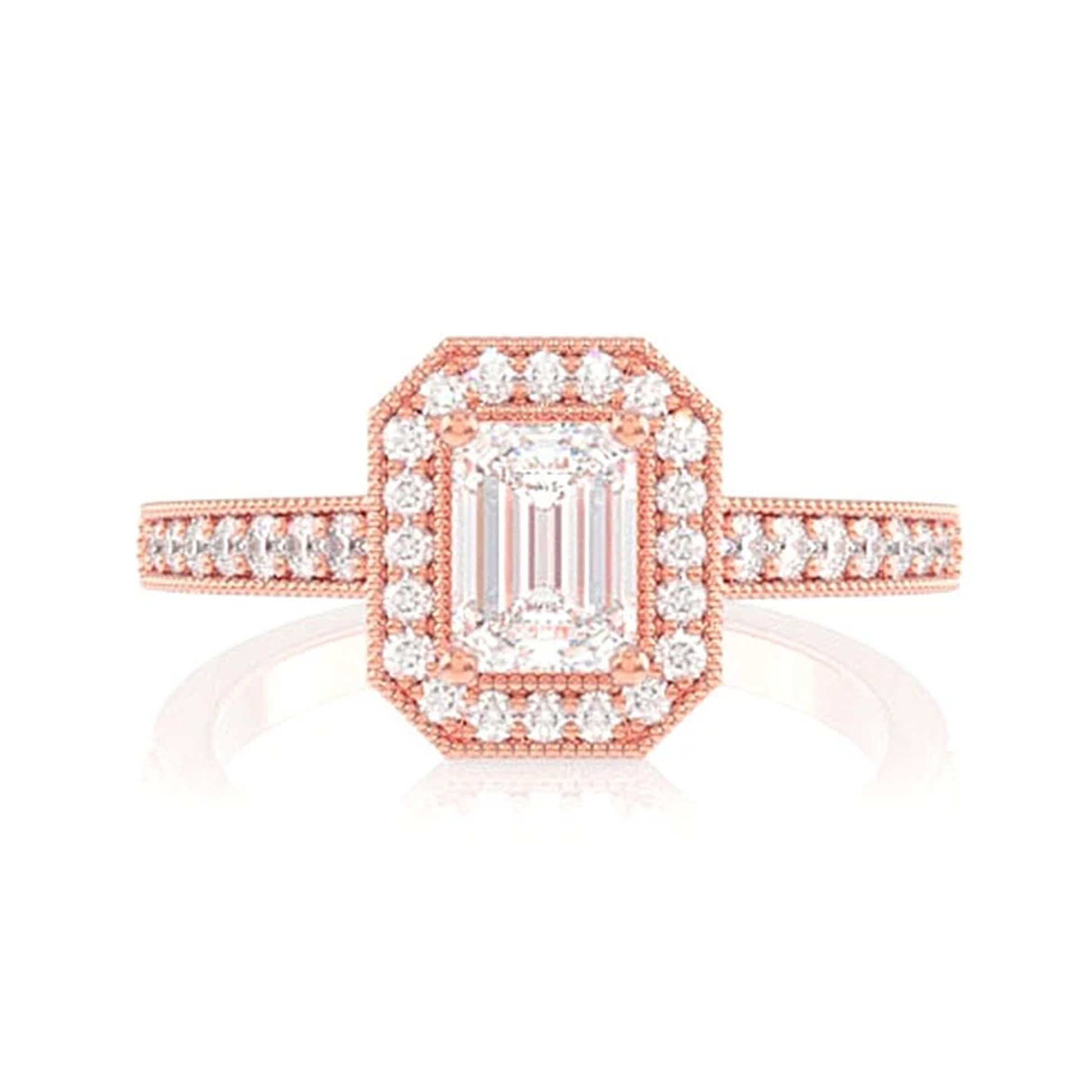 Radiant Halo Engagement Ring in 14K rose gold, front view