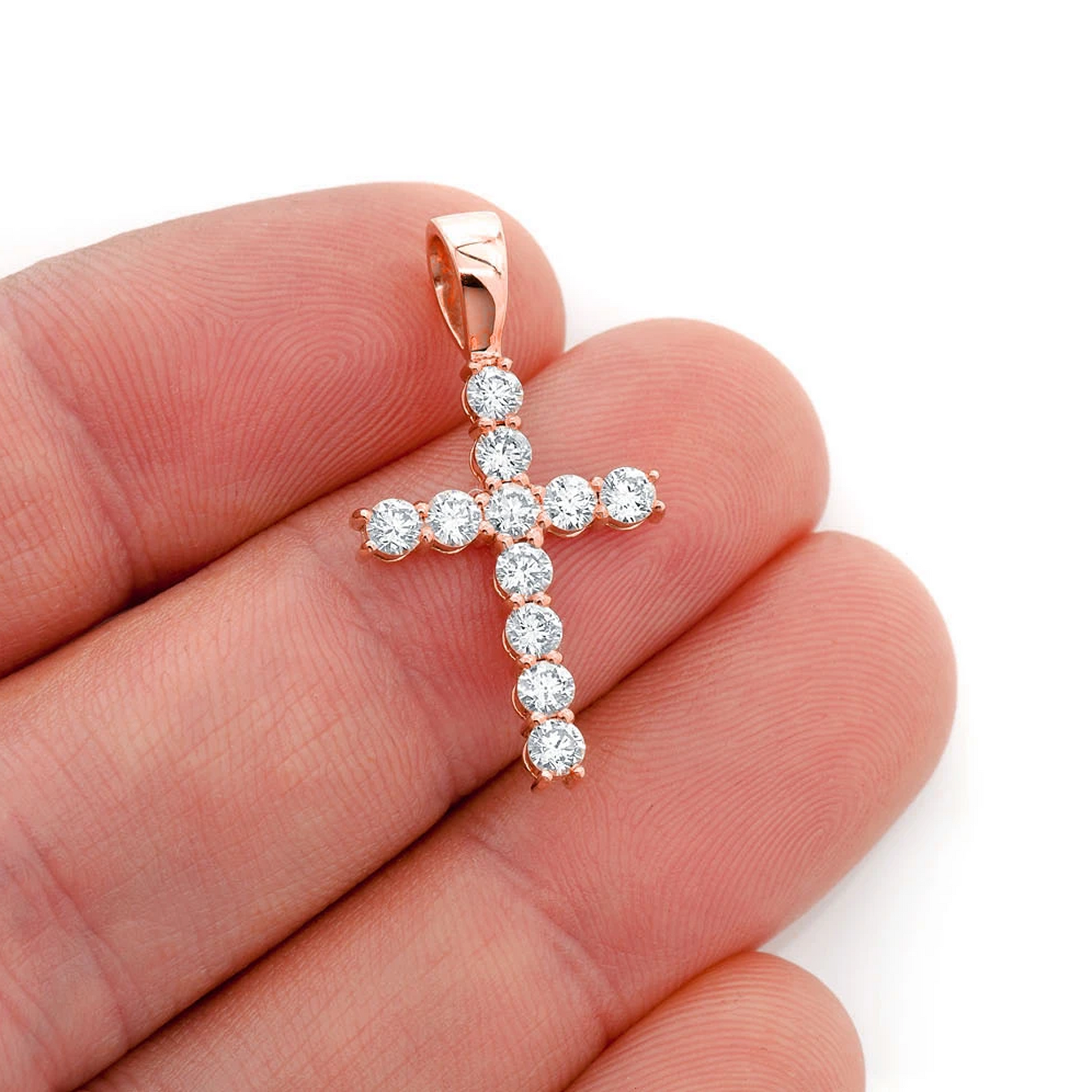 Signature Diamond Cross in 14K rose gold, Large / 1.00ctw, angled view