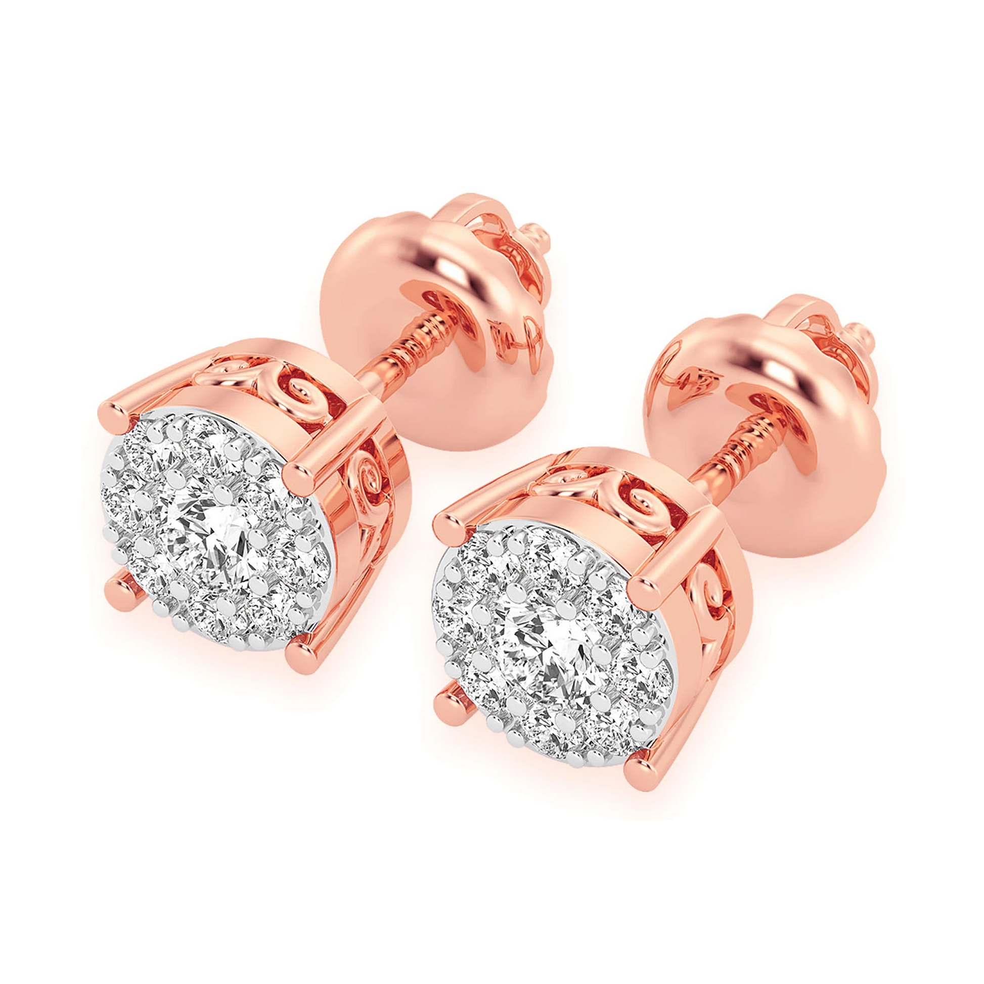 Mosaic Diamond Studs in 14K rose gold, 0.25ctw, angled view