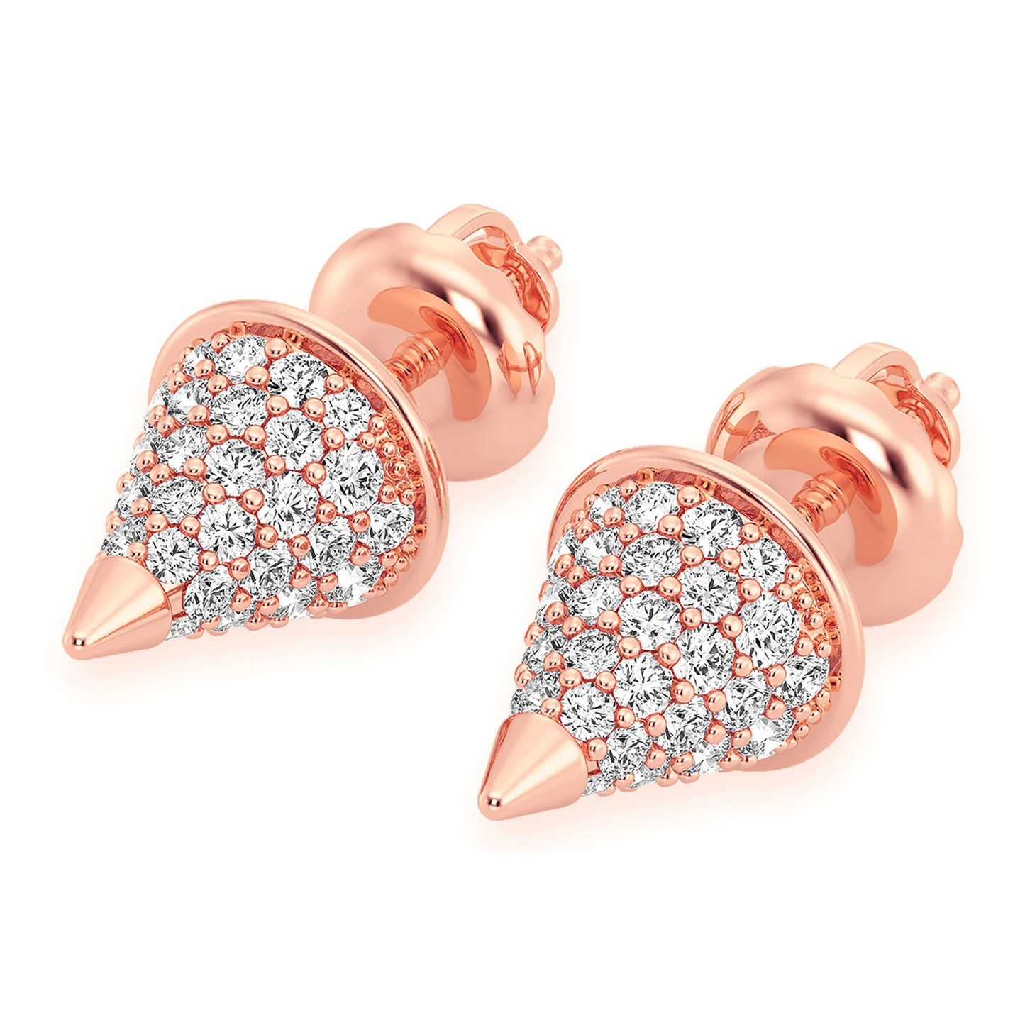 Bullet Point Diamond Studs in 14K rose gold, front view