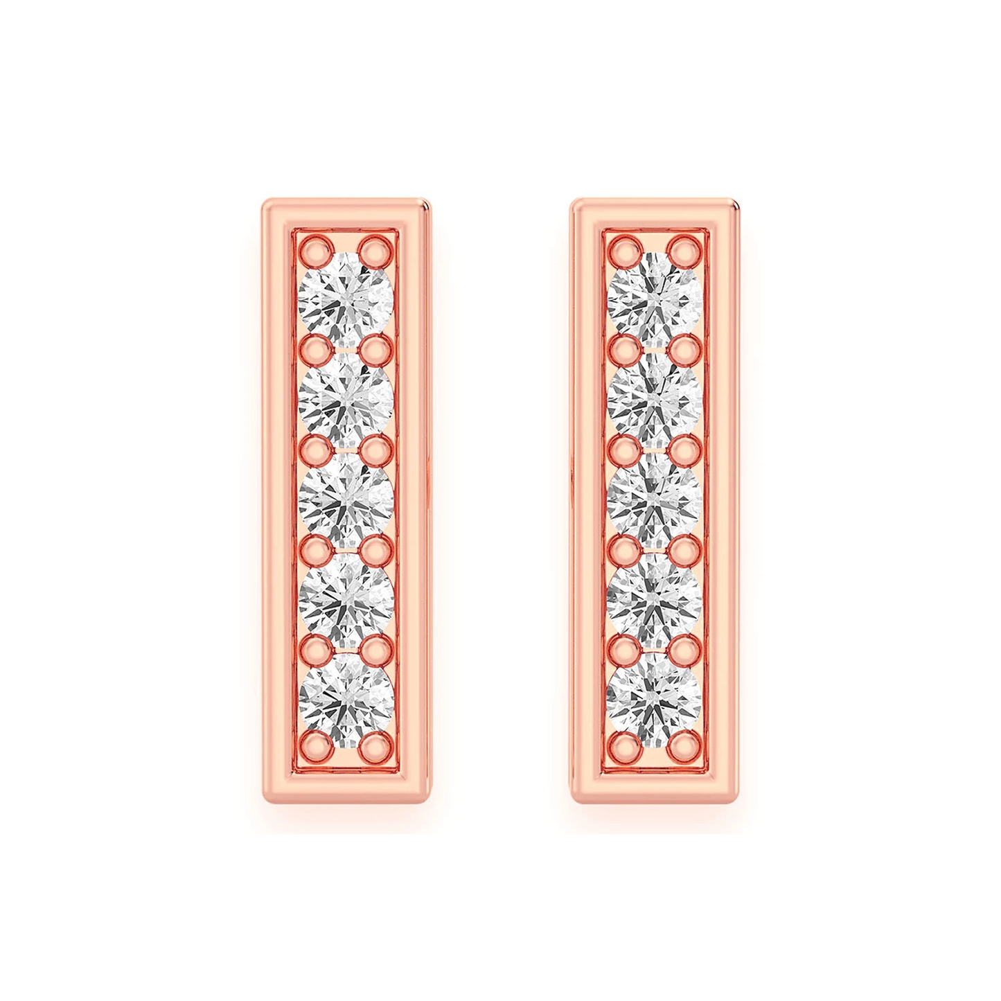 Bar Diamond Studs in 14K rose gold, front view