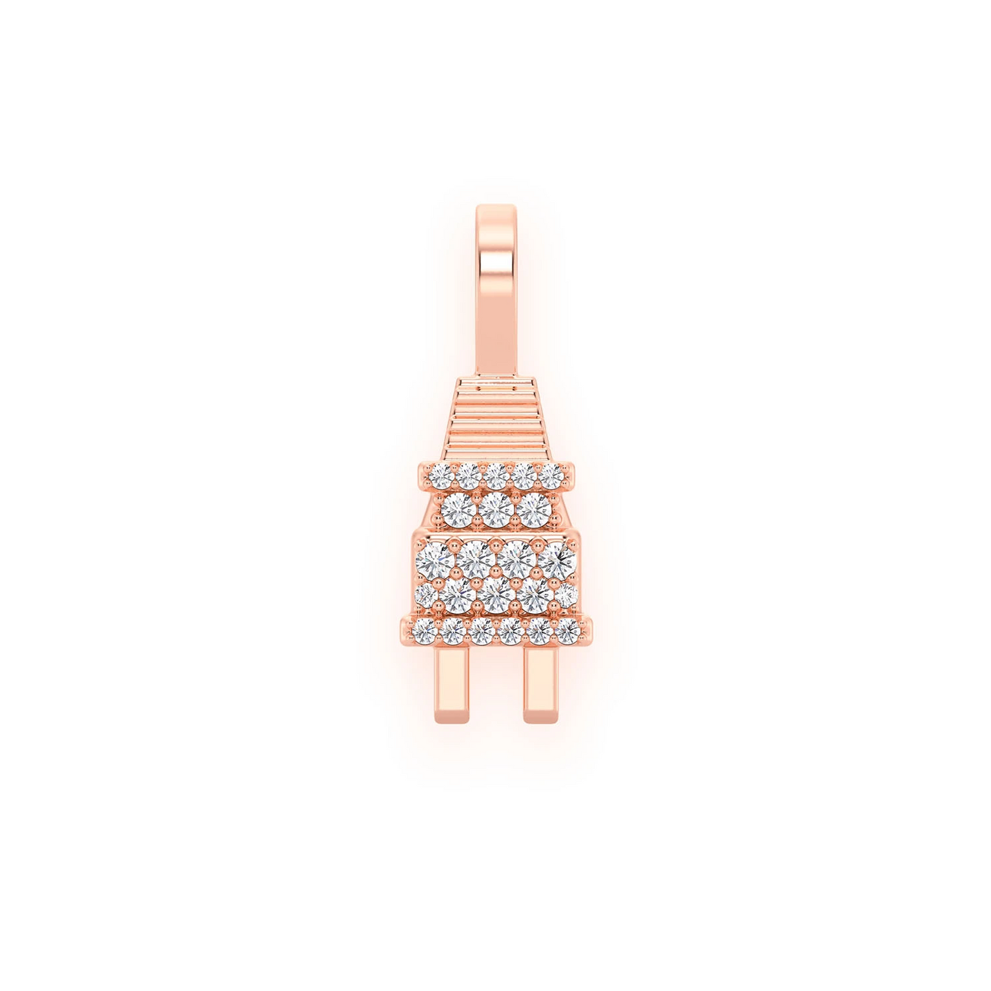 Plug Diamond Pendant in 14K rose gold, Signature | 0.10ctw, front view