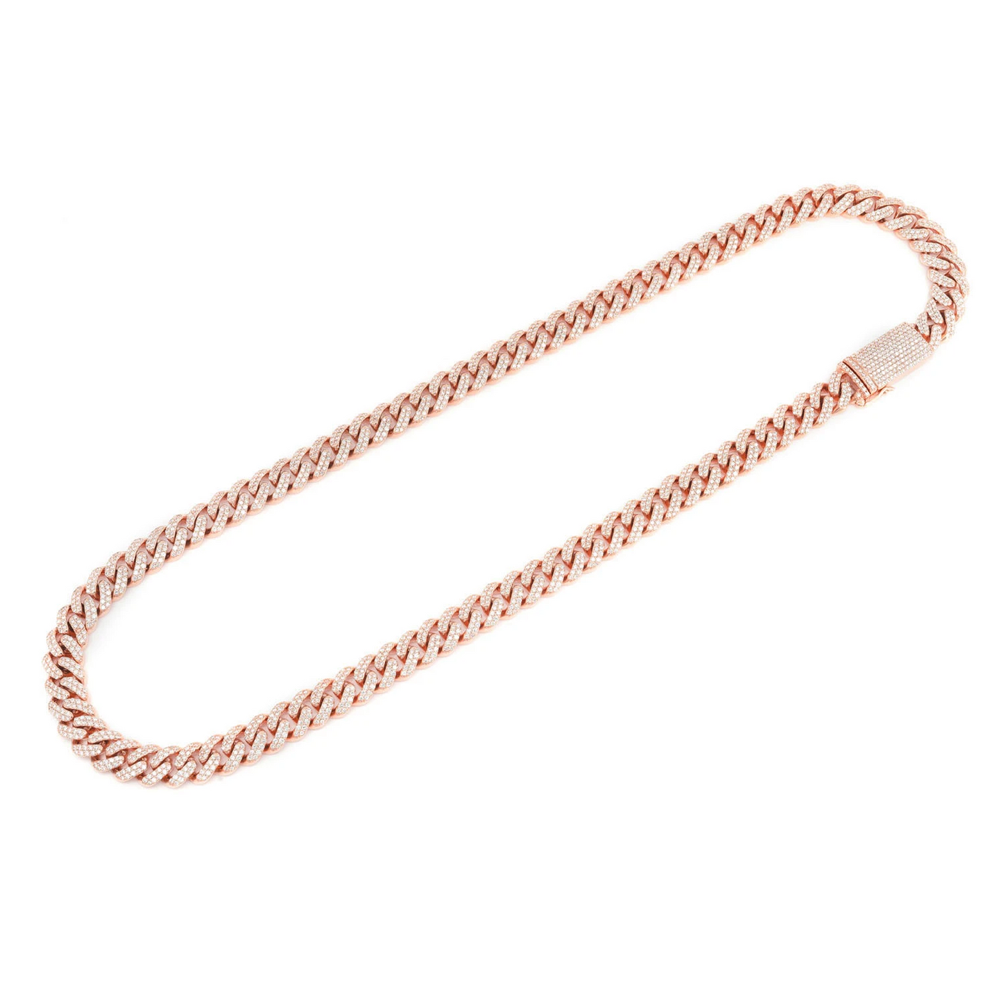 Iced Miami Cuban Necklace in 14K rose gold, 10mm / 14.00ctw width, detail view
