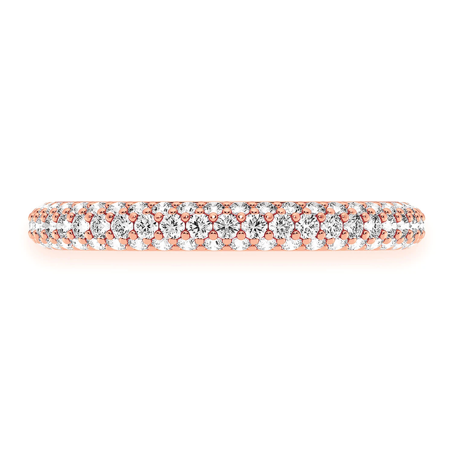 Thin Three Row Pavé Diamond Ring in 14K rose gold, front view