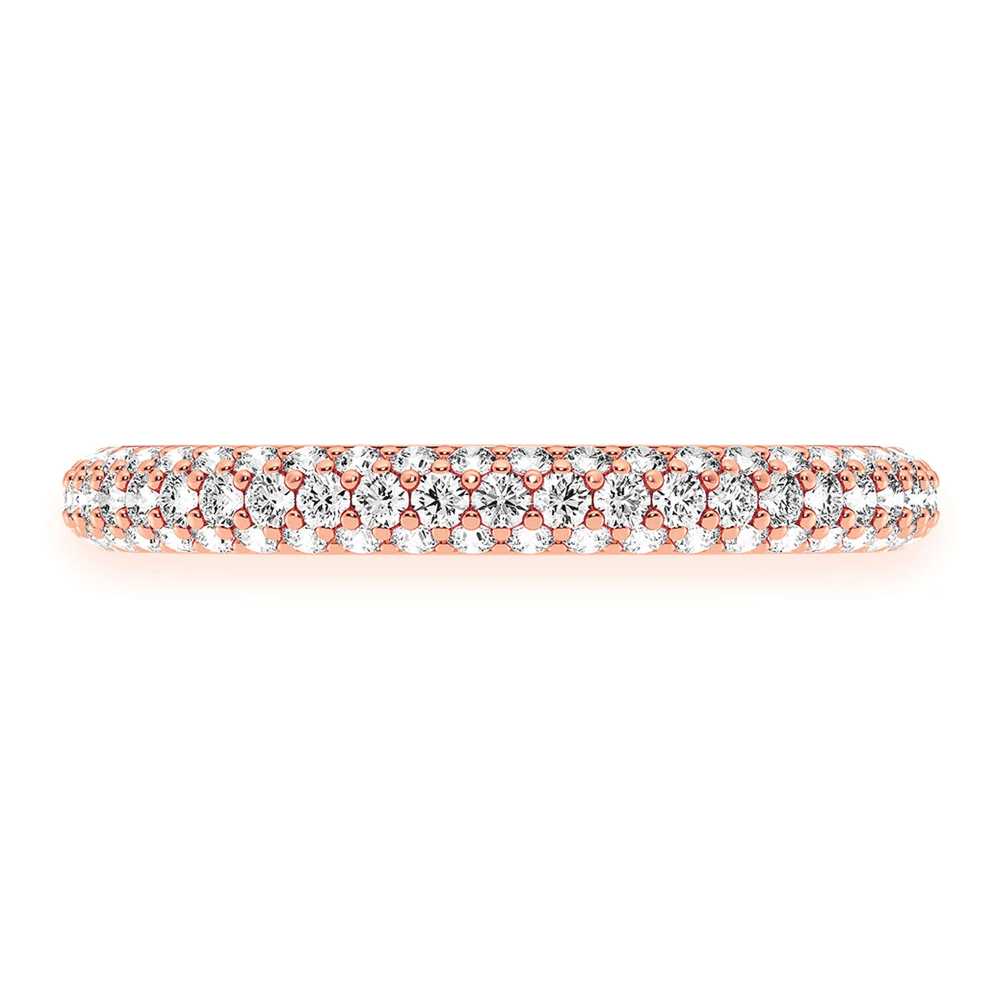 Thin Three Row Pavé Diamond Ring in 14K rose gold, front view
