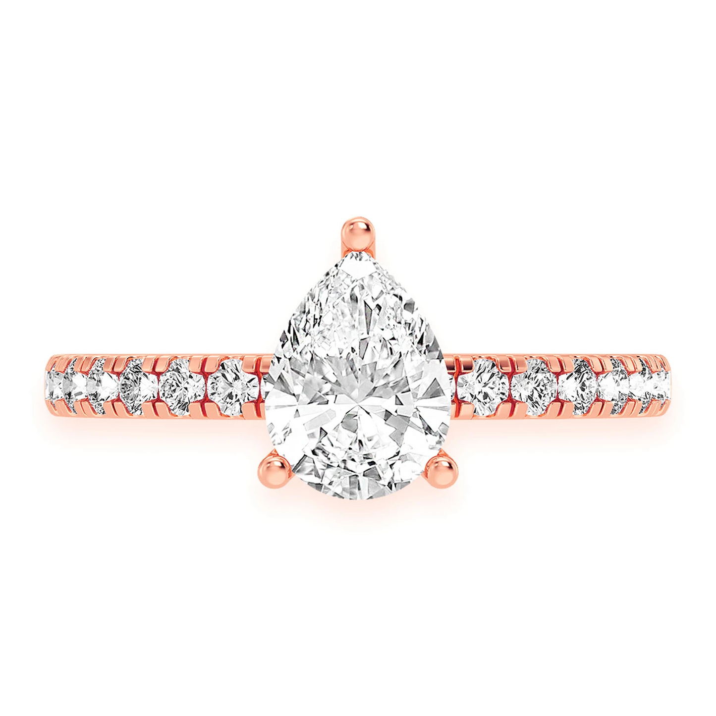 Pear Solitaire One Row Under Halo Ring in 14K rose gold, front view
