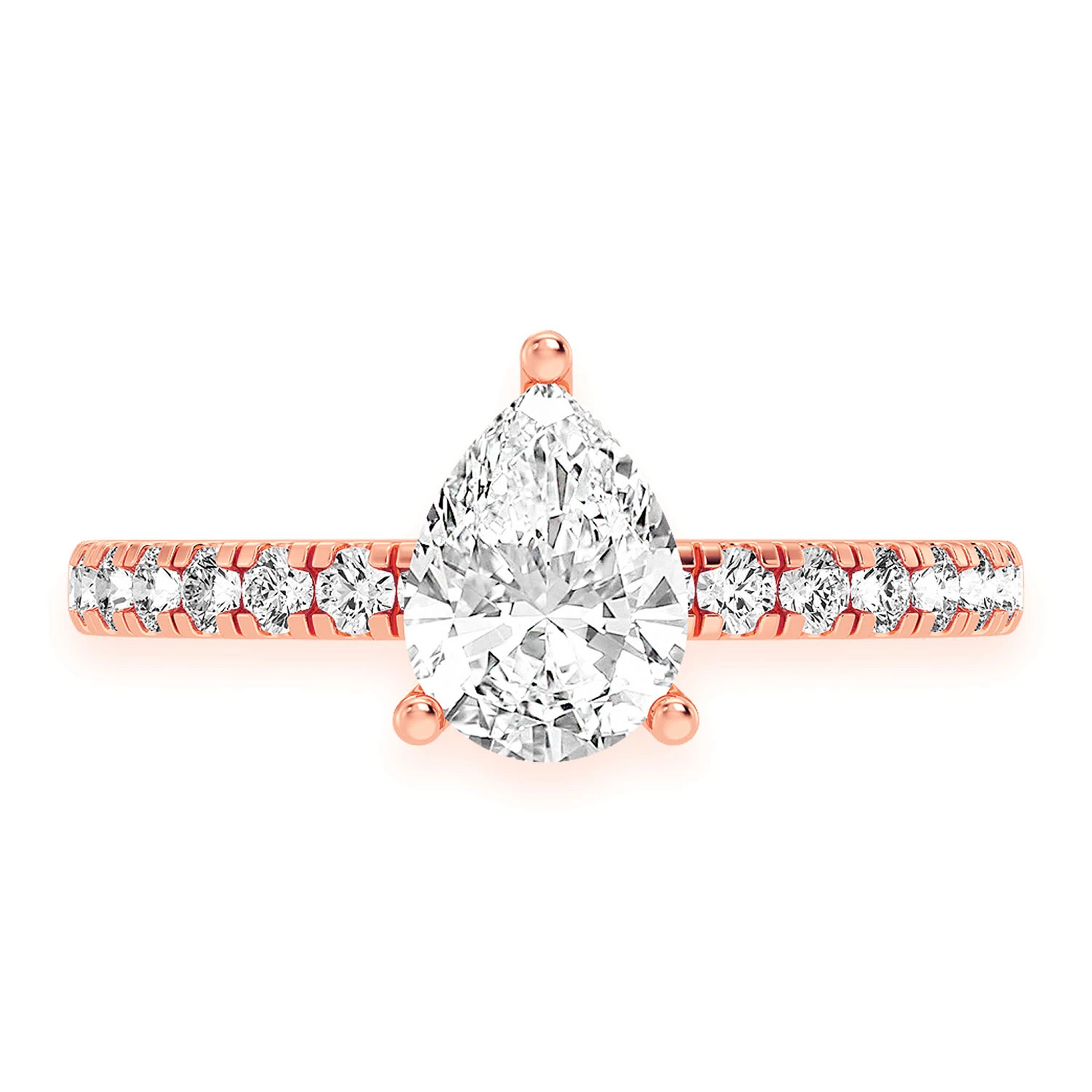 Pear Solitaire One Row Under Halo Ring in 14K rose gold, front view