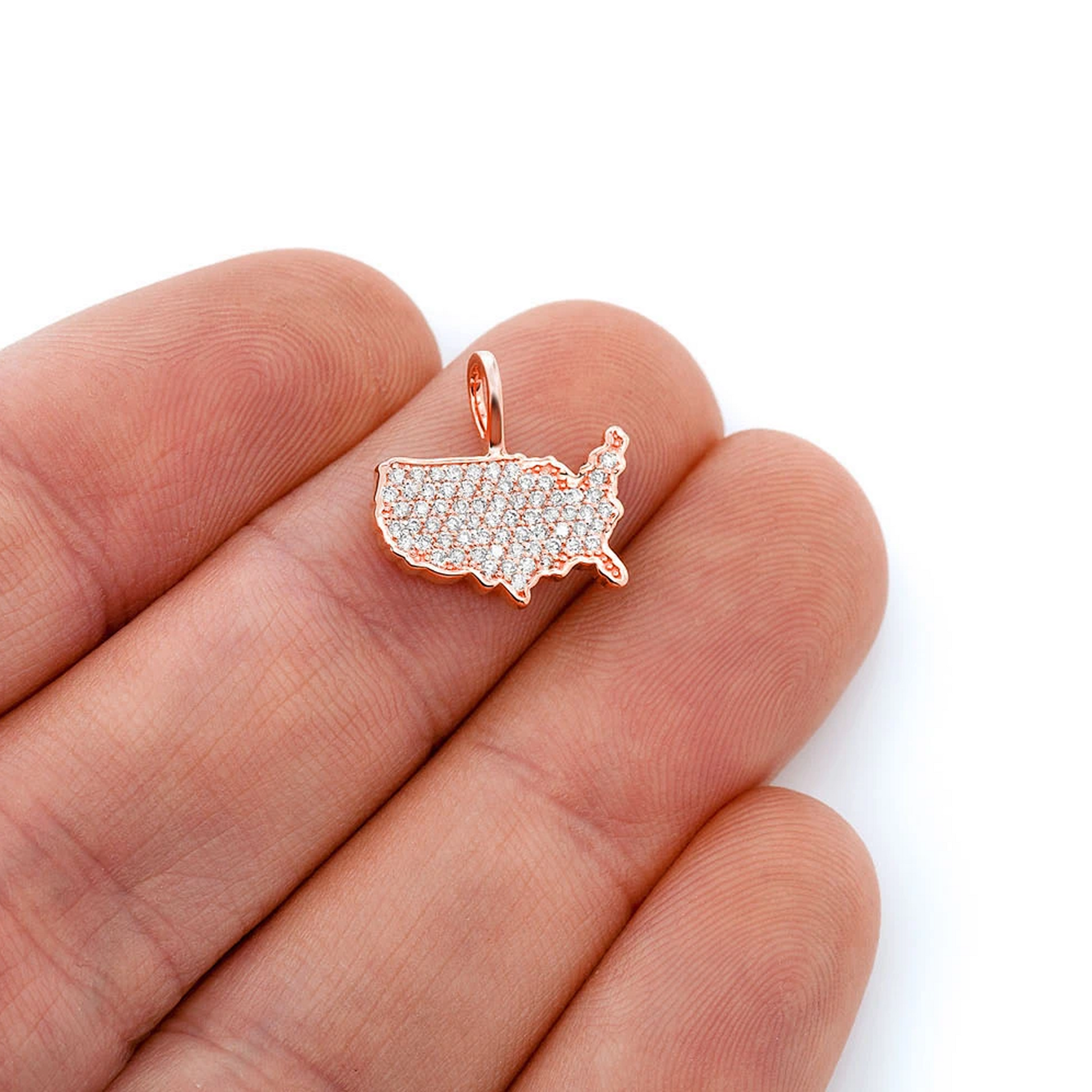USA Diamond Pendant in 14K rose gold, angled view