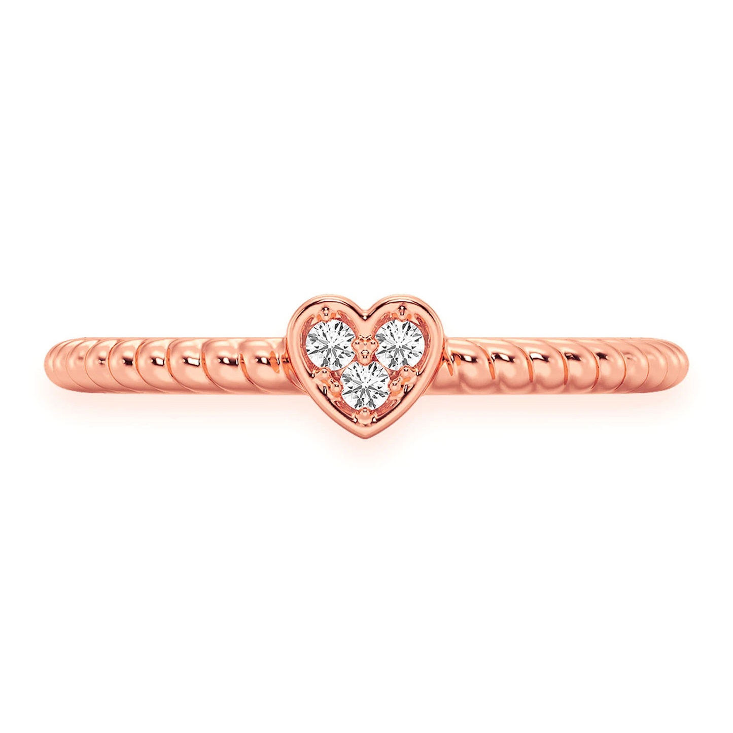 Heart Rope Diamond Ring in 14K rose gold, front view