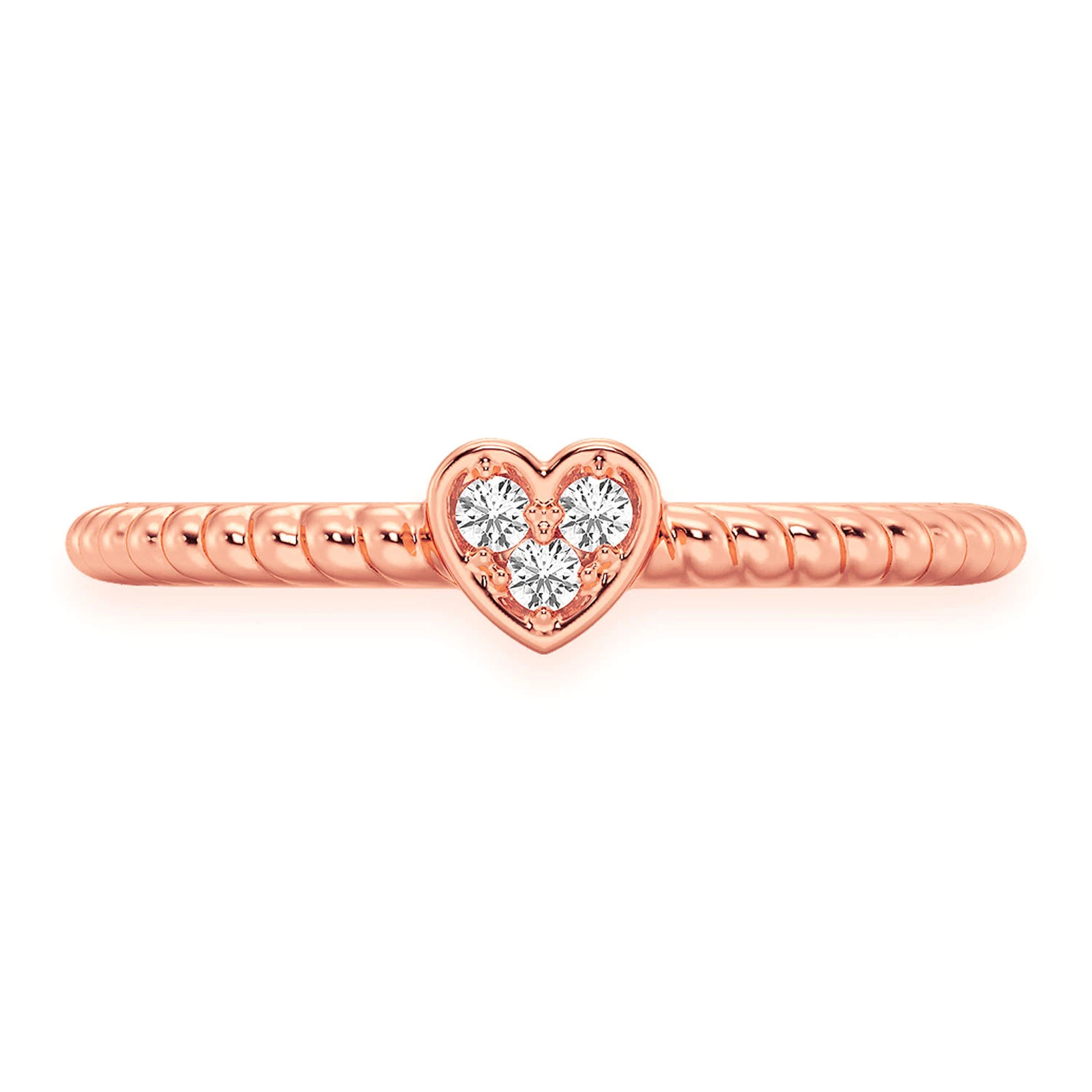 Heart Rope Diamond Ring in 14K rose gold, front view