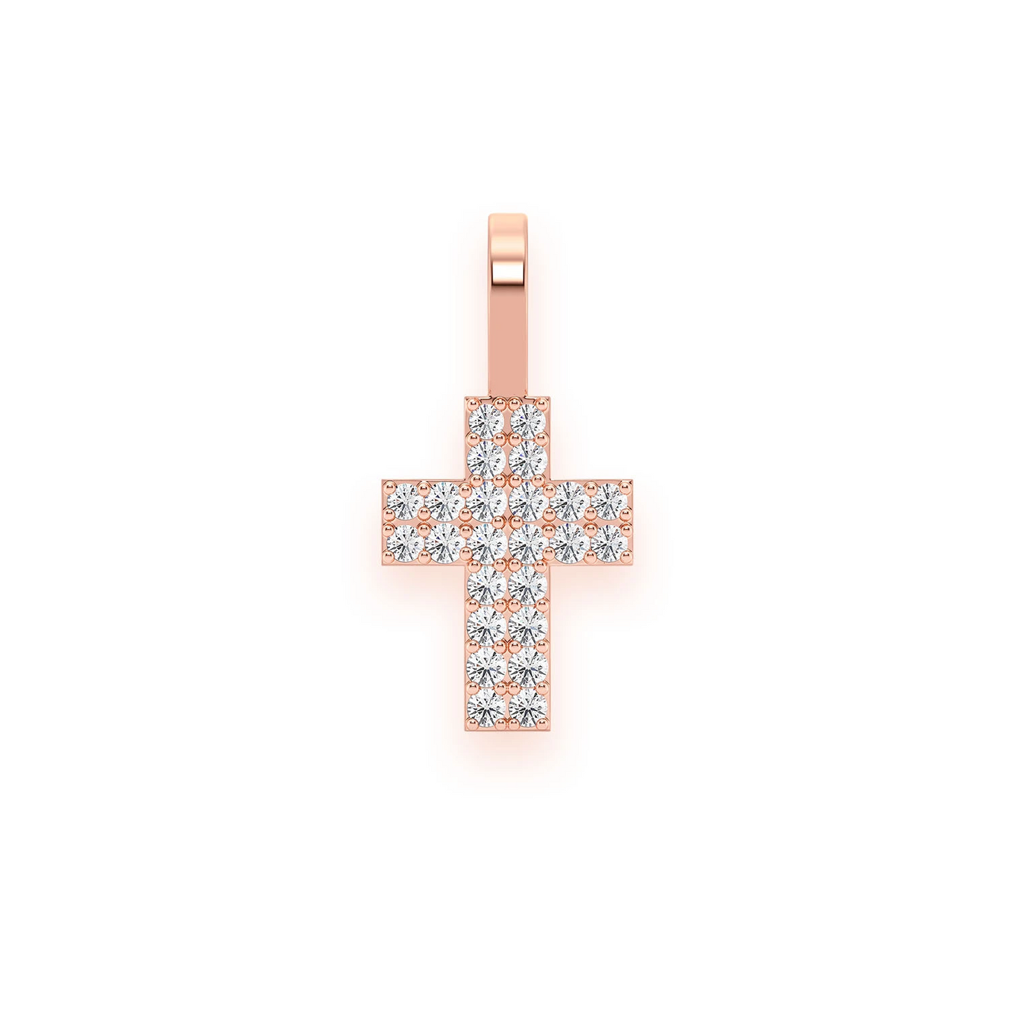 Two Row Diamond Cross Pendant in 14K rose gold, Entry | 0.25ctw, front view