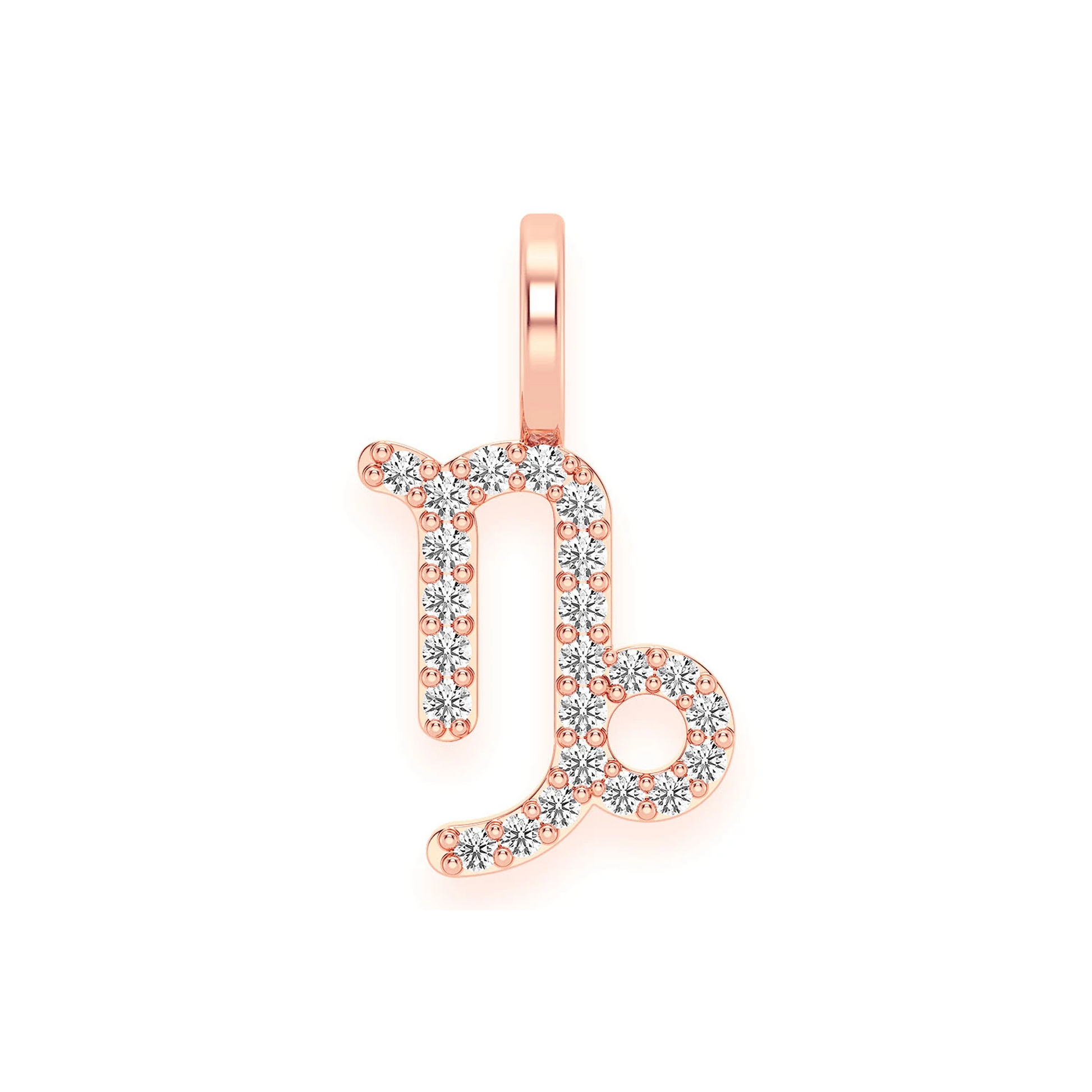 Astrology Zodiac Diamond Pendant in 14K rose gold, Capricorn design, front view