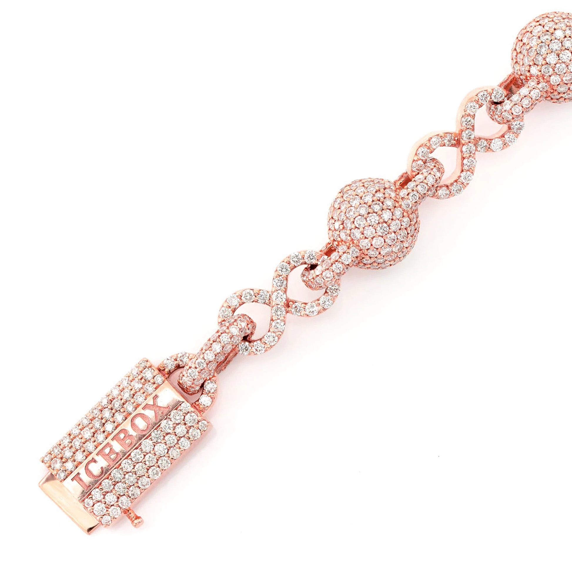 Infinity Bead Link Diamond Bracelet in 14K rose gold, detail view