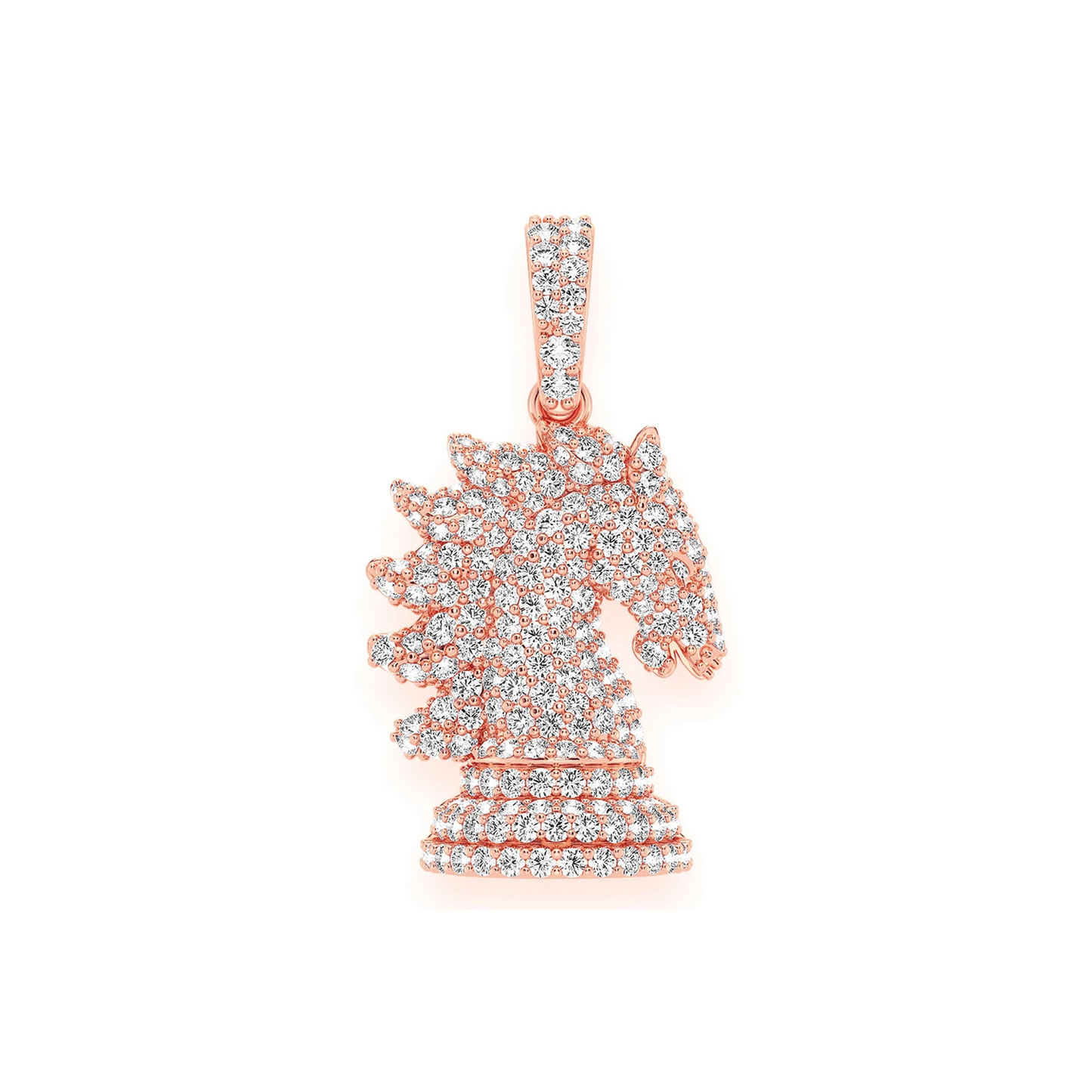 Knight Chess Piece Diamond Pendant in 14K rose gold, front view
