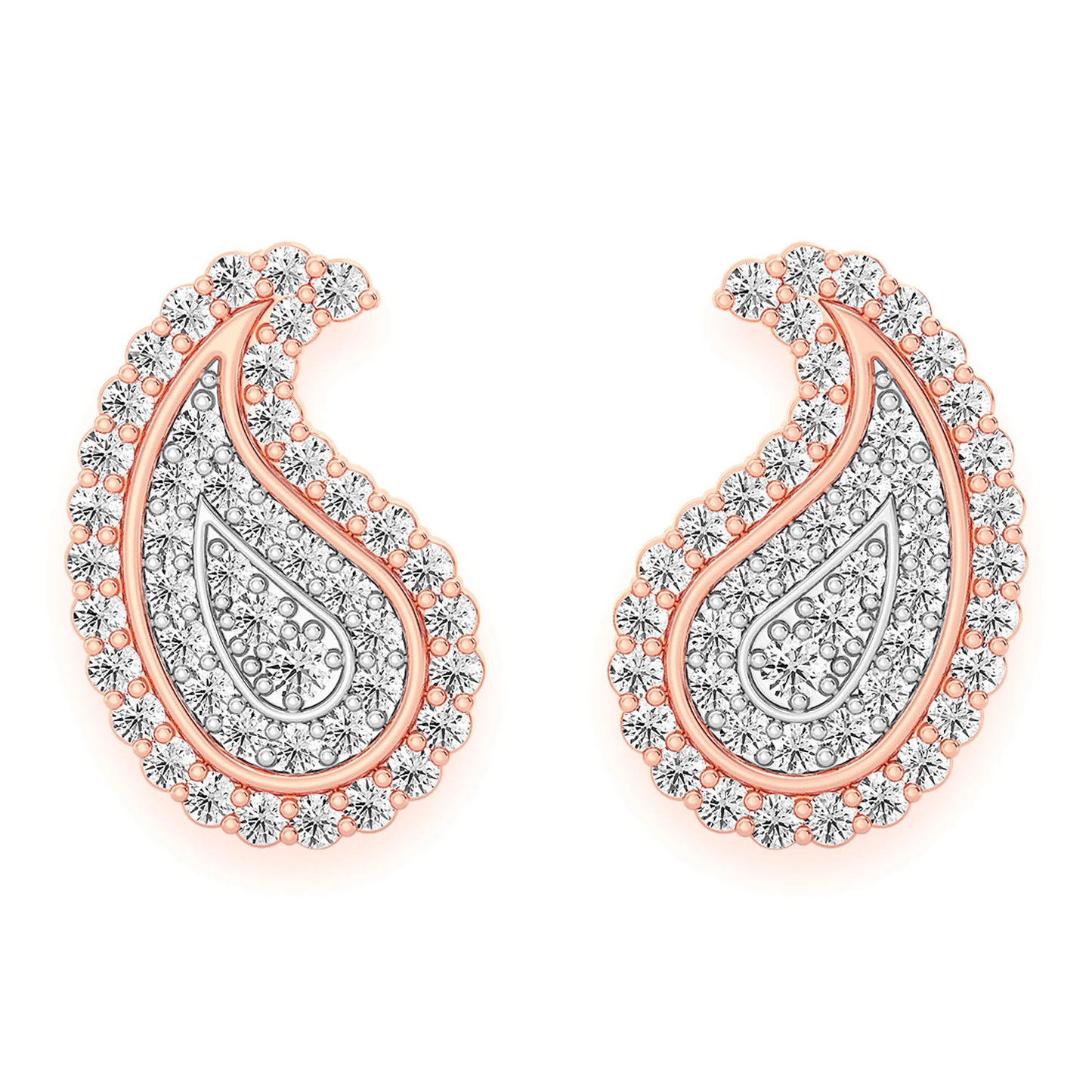 Paisley Diamond Stud Earrings in 14K rose gold, front view