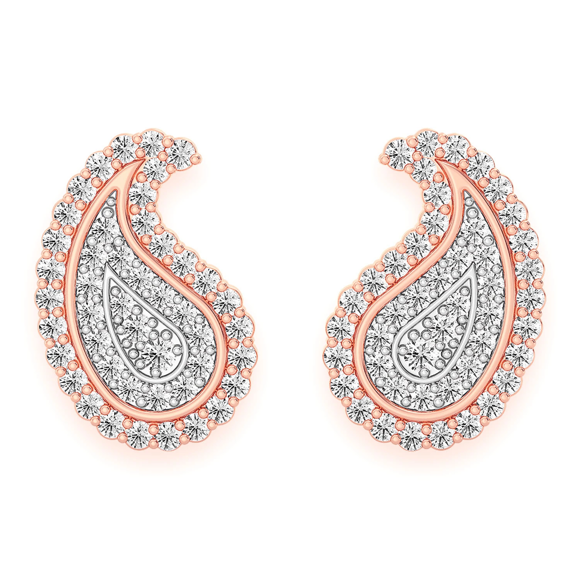 Paisley Diamond Stud Earrings in 14K rose gold, front view