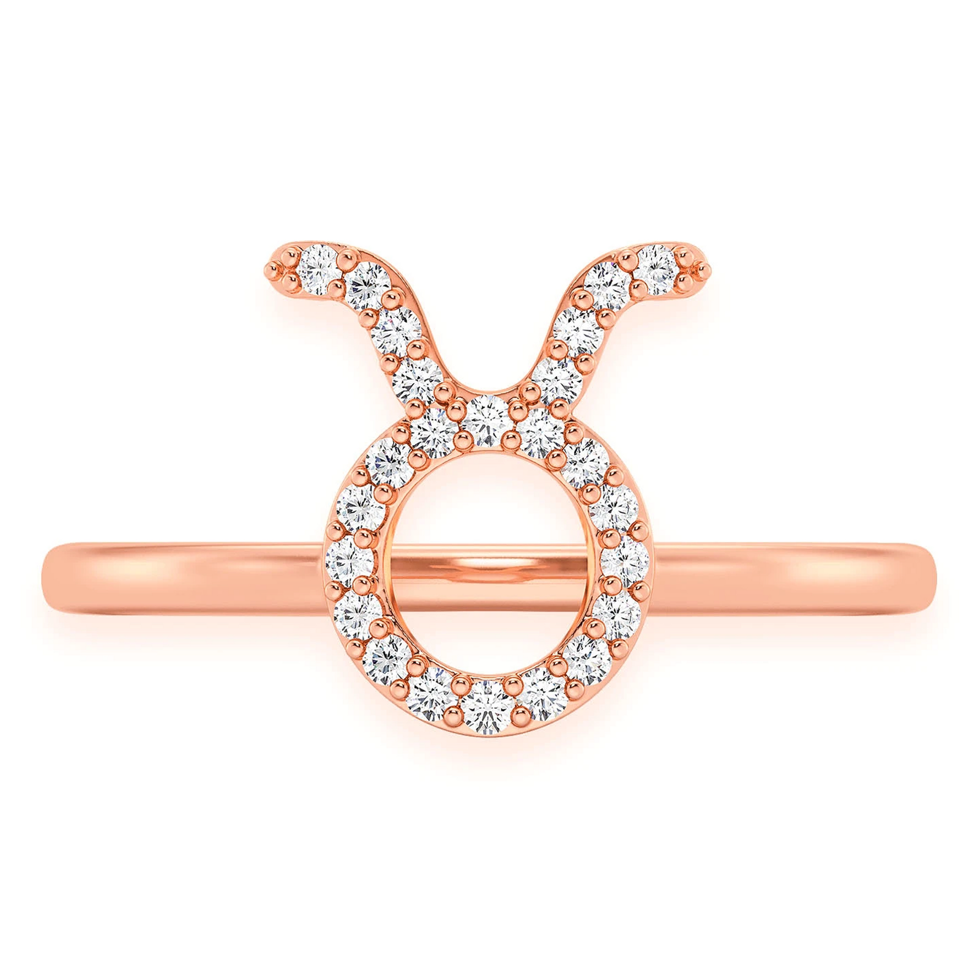 Zodiac Diamond Ring in 14K rose gold, Taurus design, front view