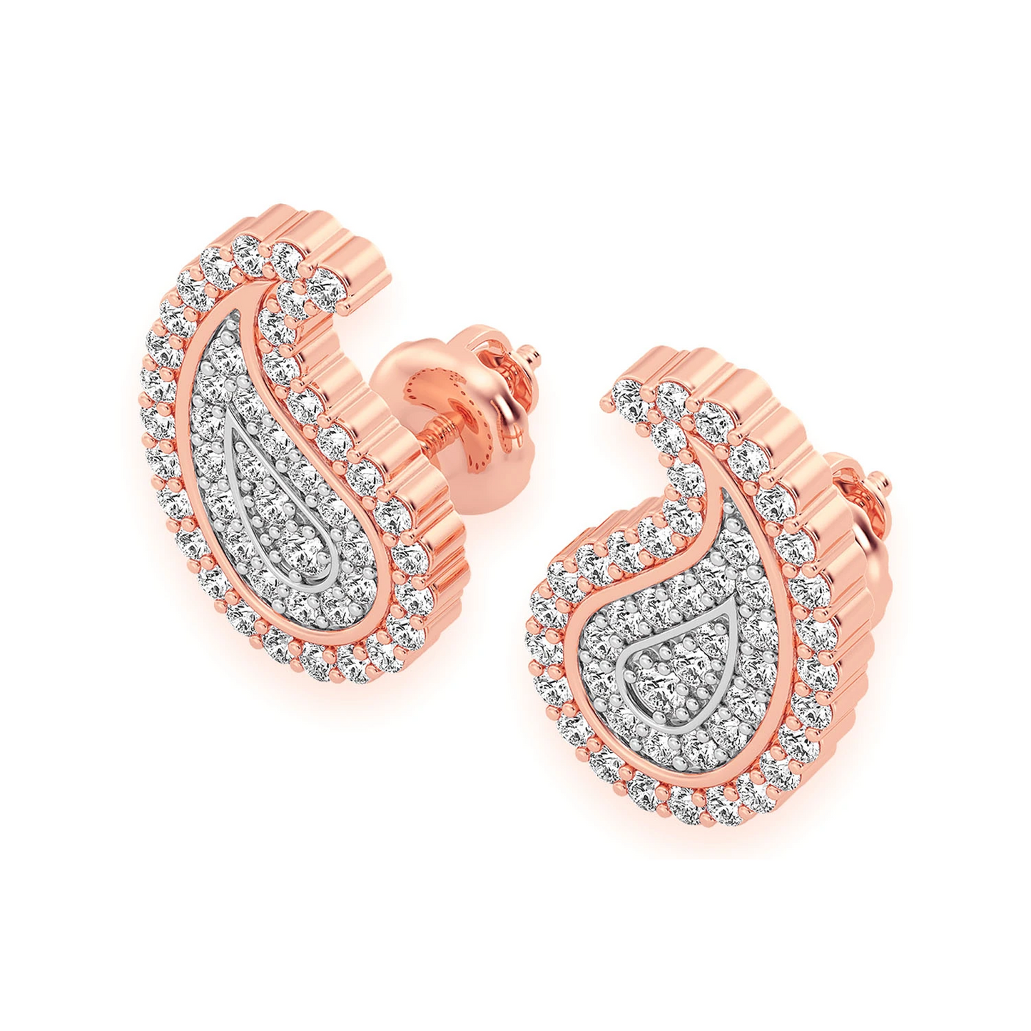 Paisley Diamond Stud Earrings in 14K rose gold, angled view