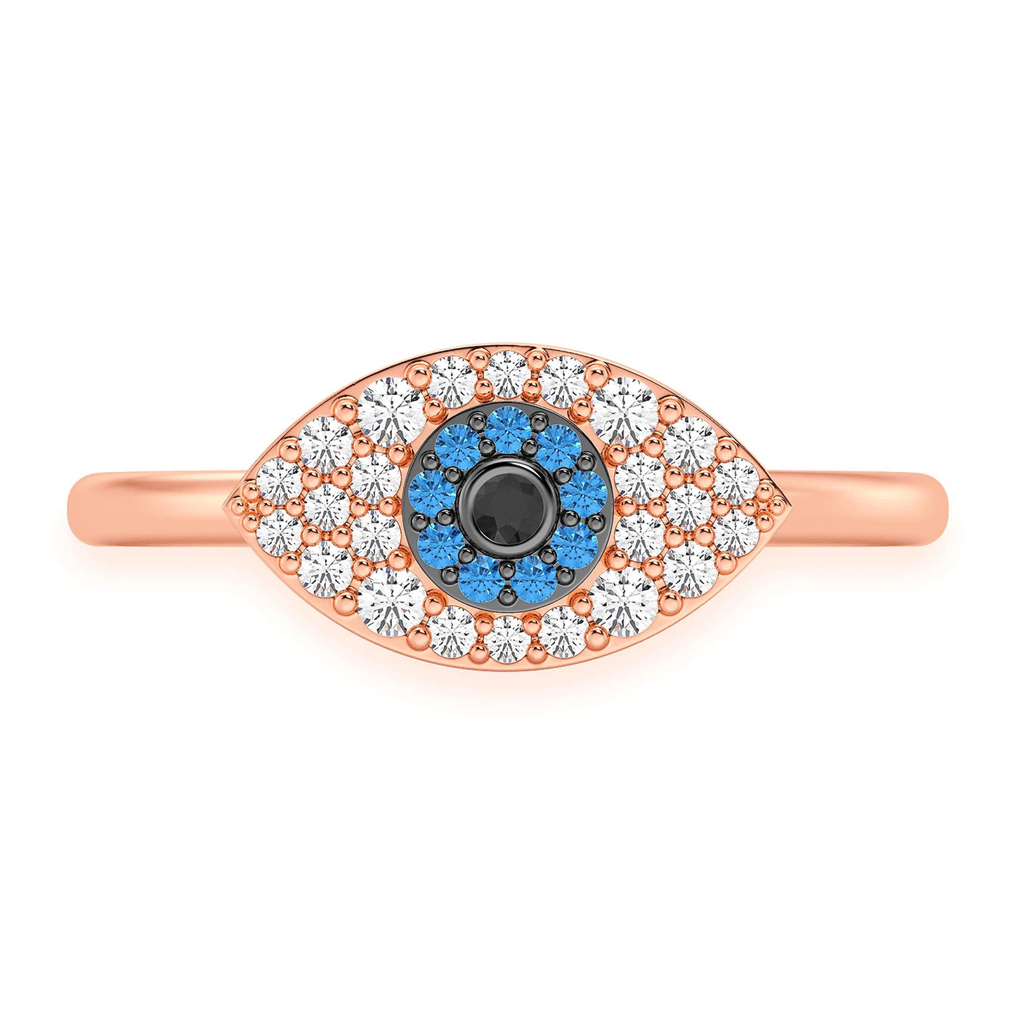 Evil Eye Diamond Ring in 14K rose gold, front view