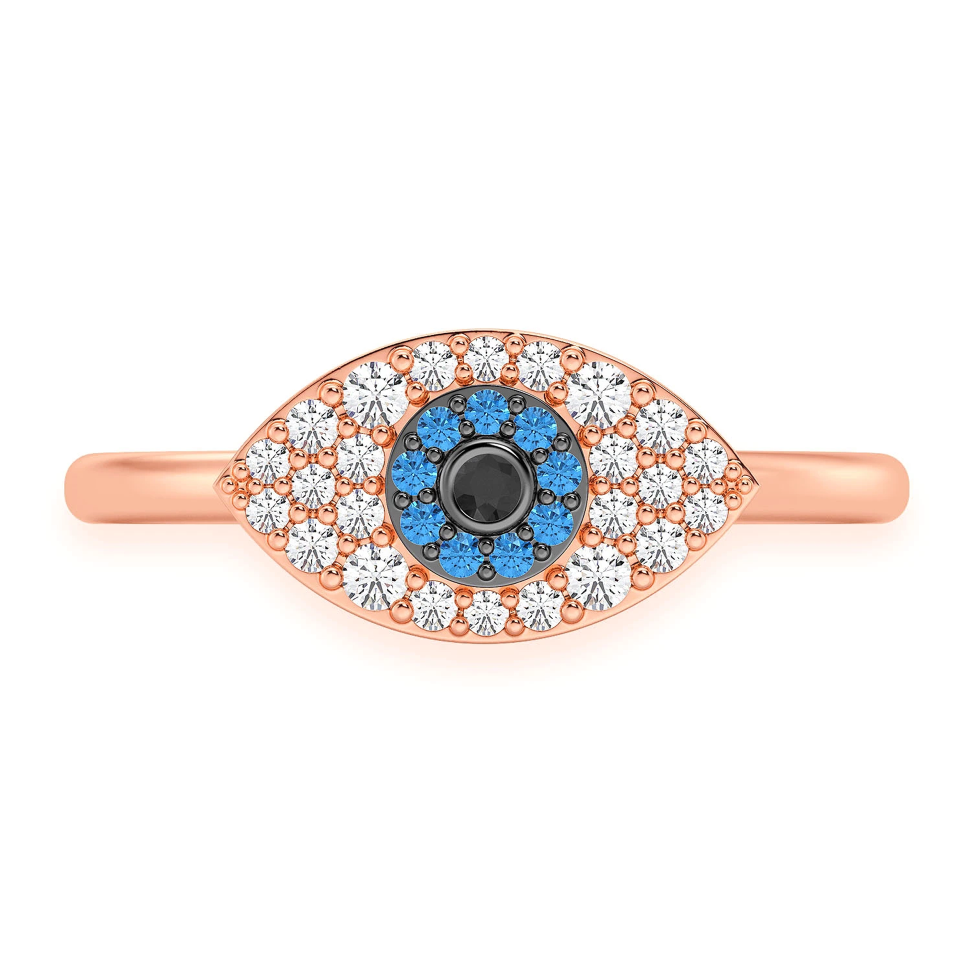 Evil Eye Diamond Ring in 14K rose gold, front view