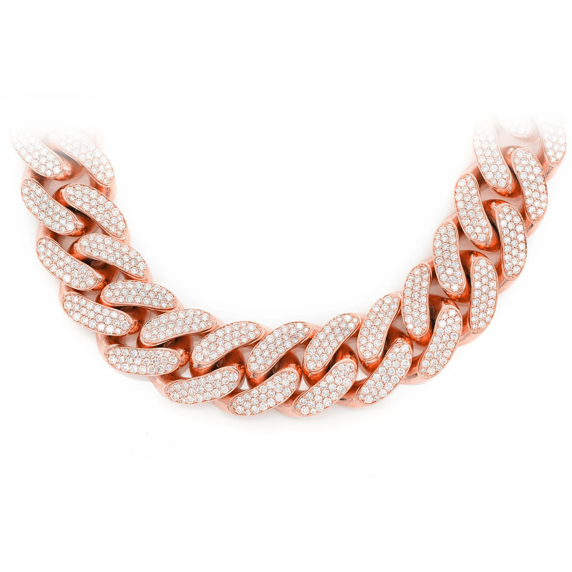 Iced Miami Cuban Necklace in 14K rose gold, 20mm / 41.00ctw width, front view