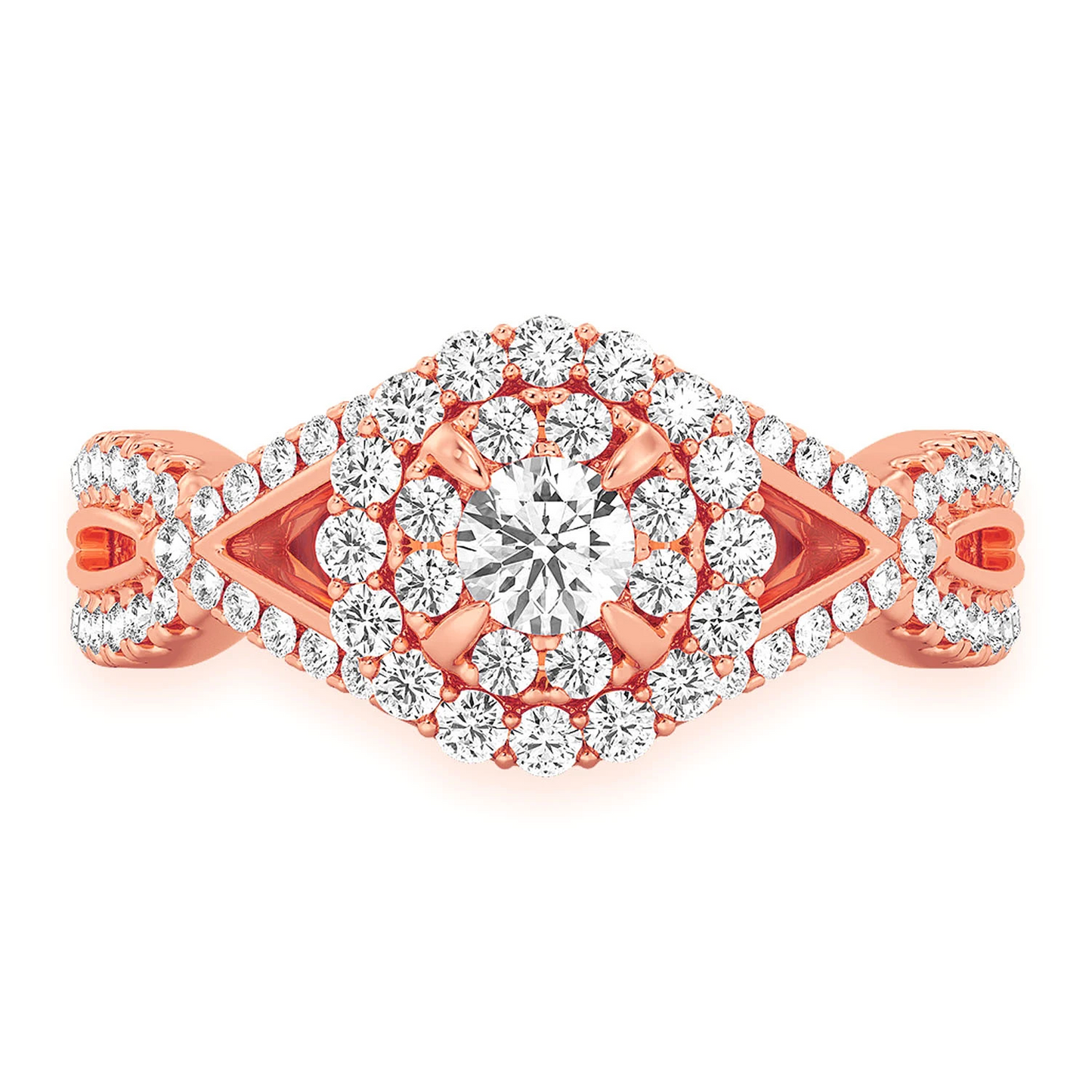 Double Band Halo Diamond Ring in 14K rose gold, front view