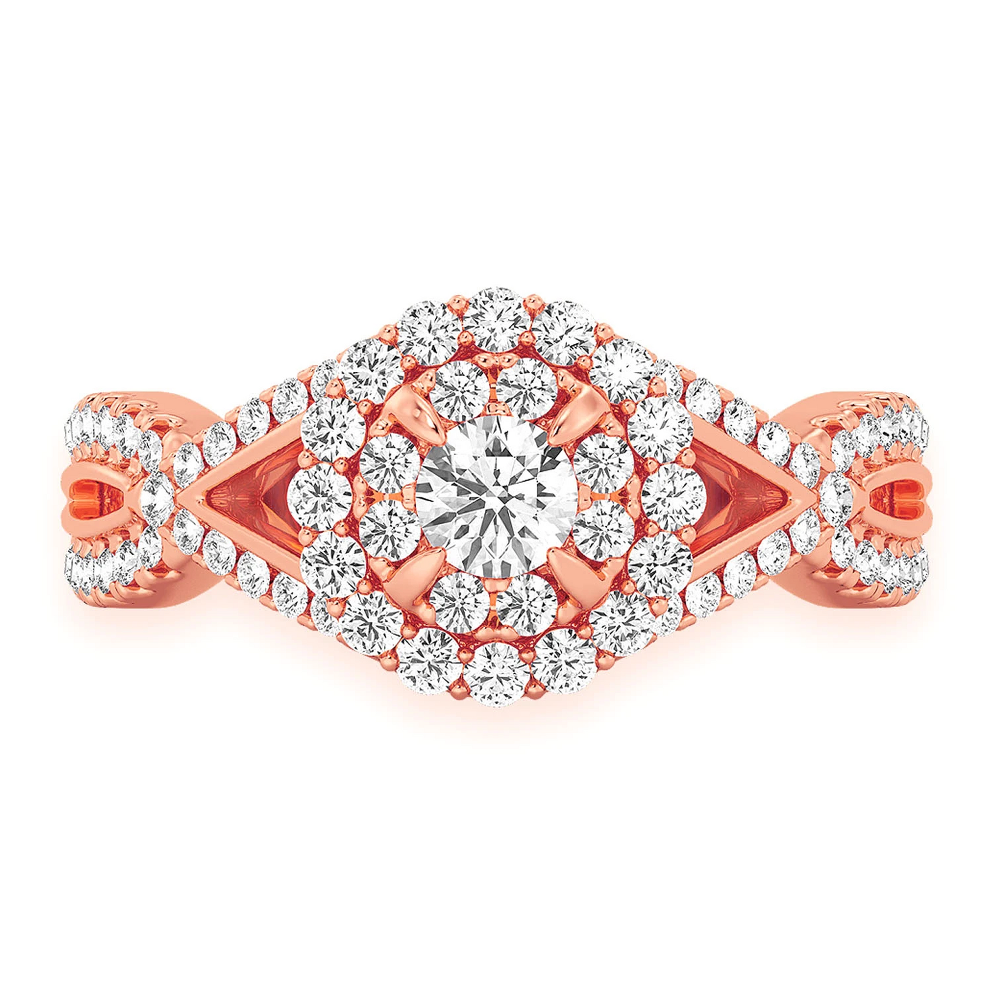 Double Band Halo Diamond Ring in 14K rose gold, front view