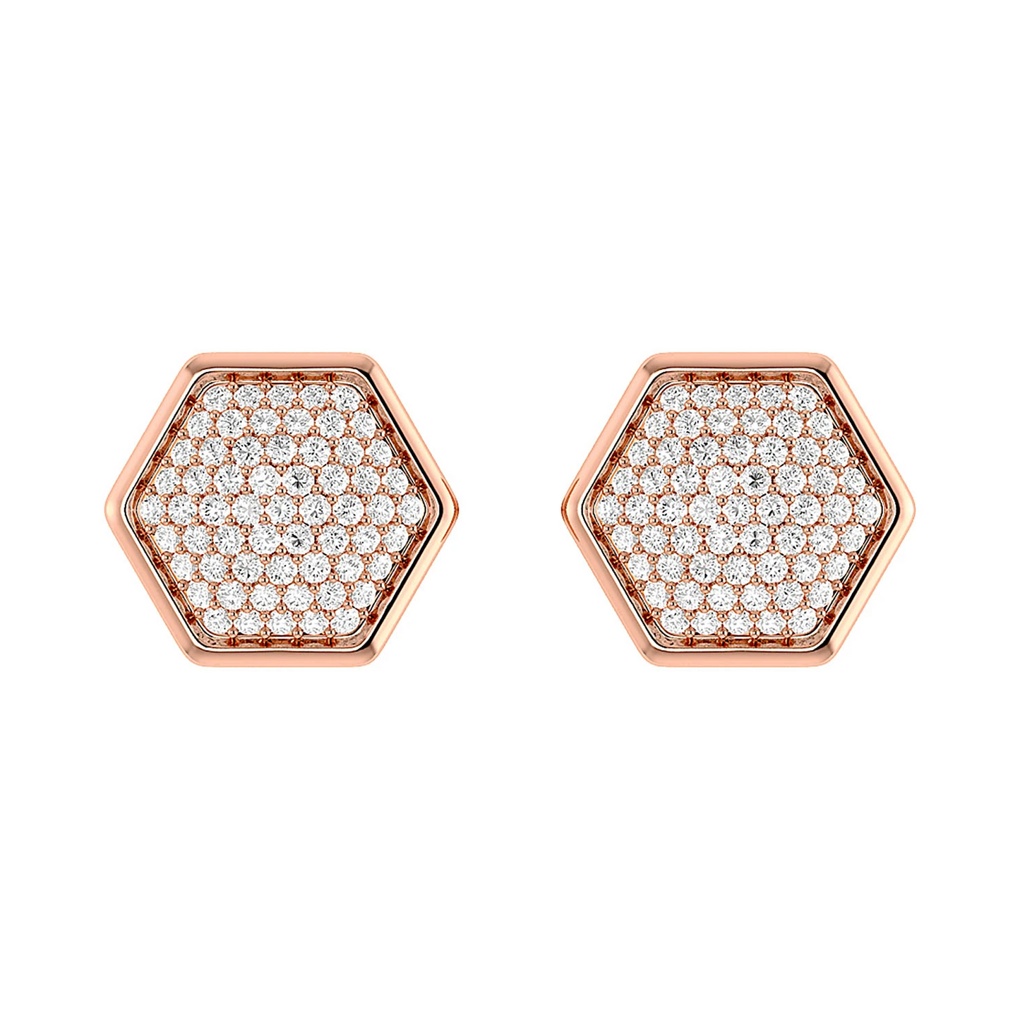 Hexagon Cluster Diamond Stud Earrings in 14K rose gold, front view