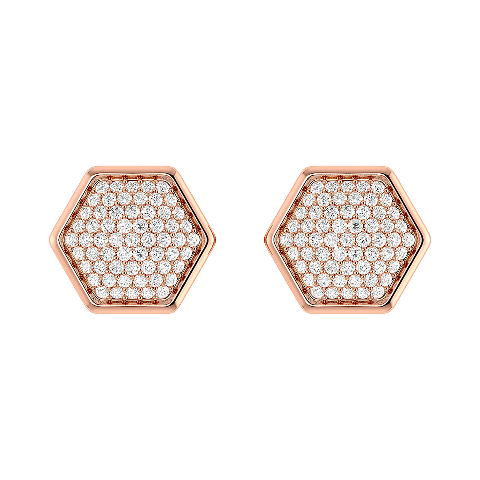 Hexagon Cluster Diamond Stud Earrings in 14K rose gold, front view