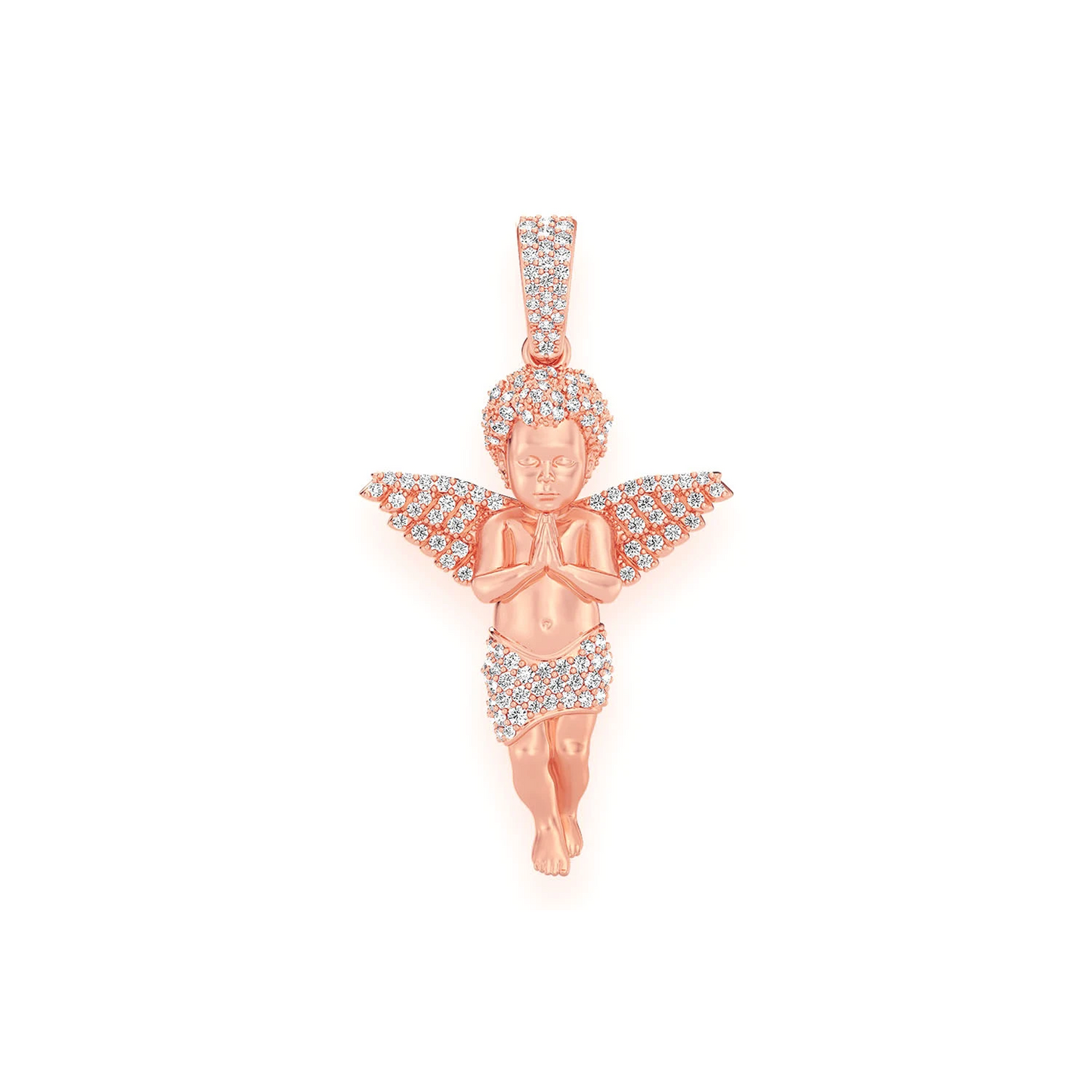 Petite Praying Angel Pendant in 14K rose gold, front view