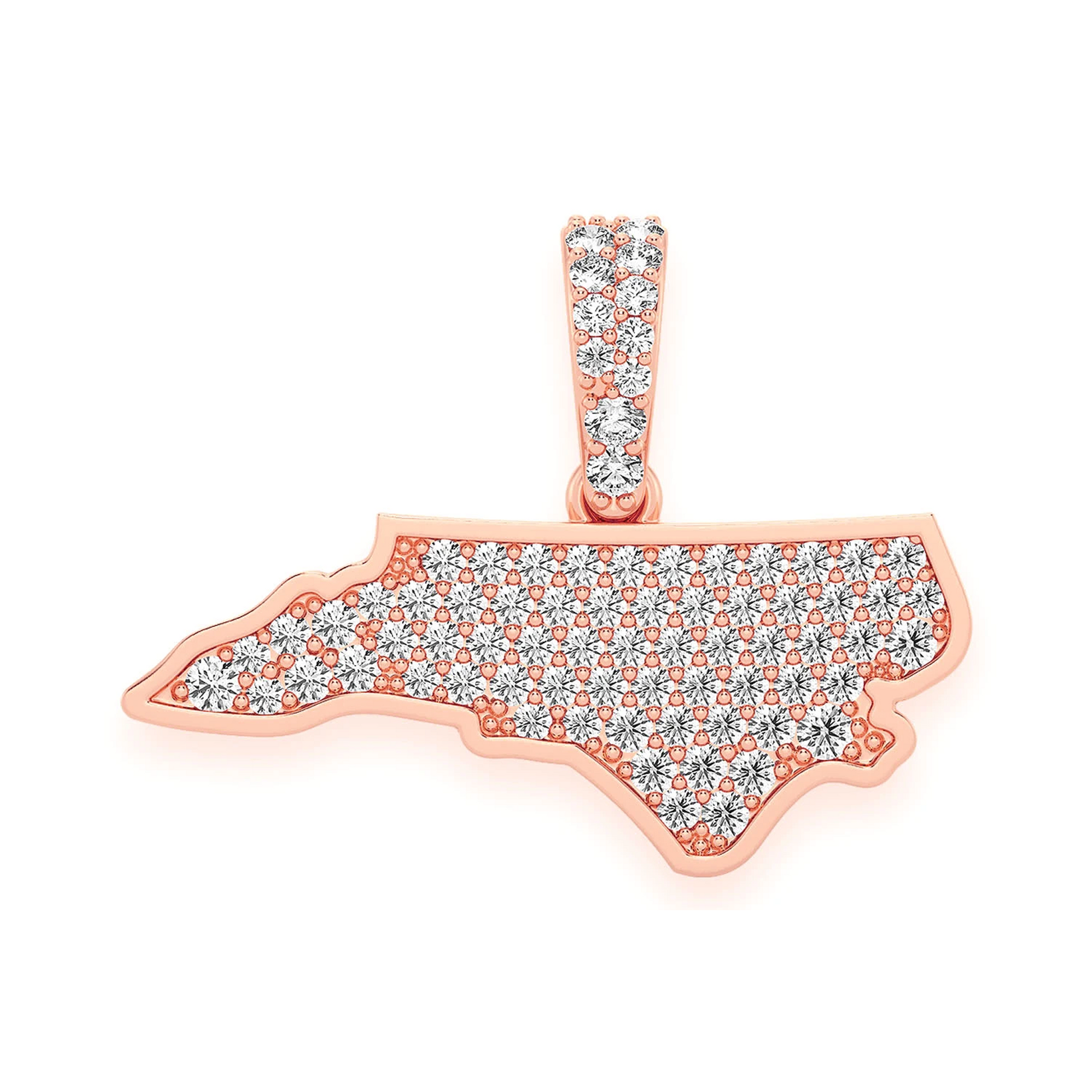 US State Diamond Pendant in 14K rose gold, North Carolina design, front view