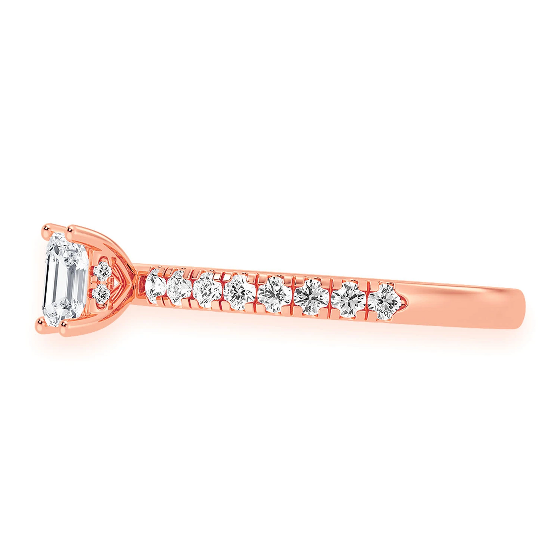 0.25ct Emerald Cut Diamond Engagement Ring in 14K rose gold, detail view