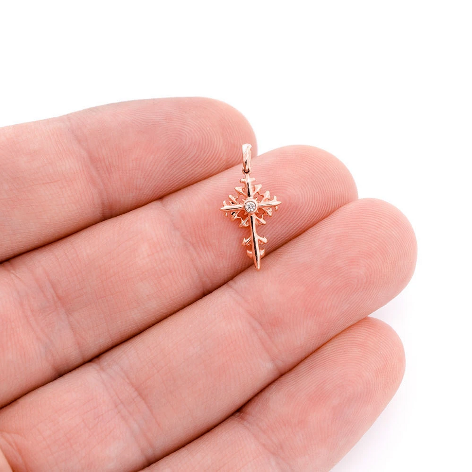 Filigree Diamond Cross Pendant in 14K rose gold, Entry | 0.02ctw, alternate view