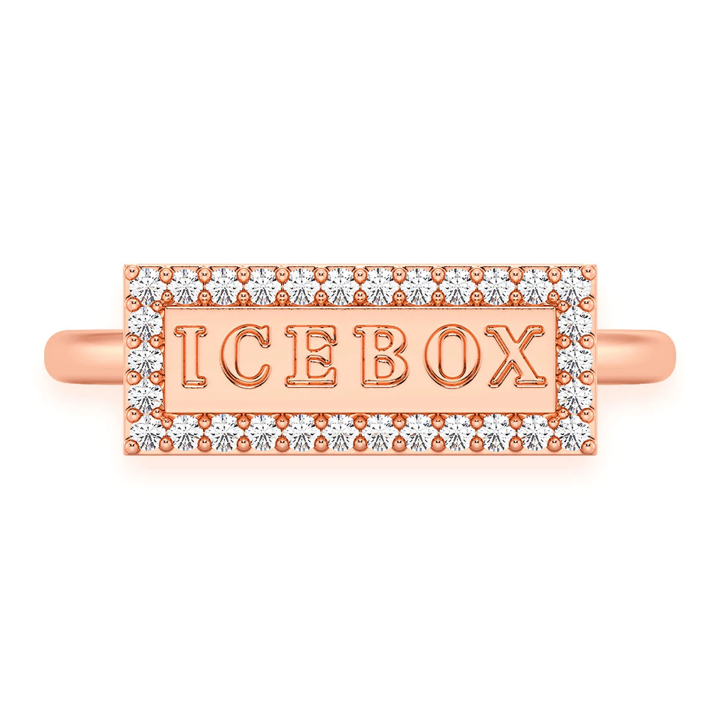 Icebox Logo Silhouette Diamond Ring in 14K rose gold, front view